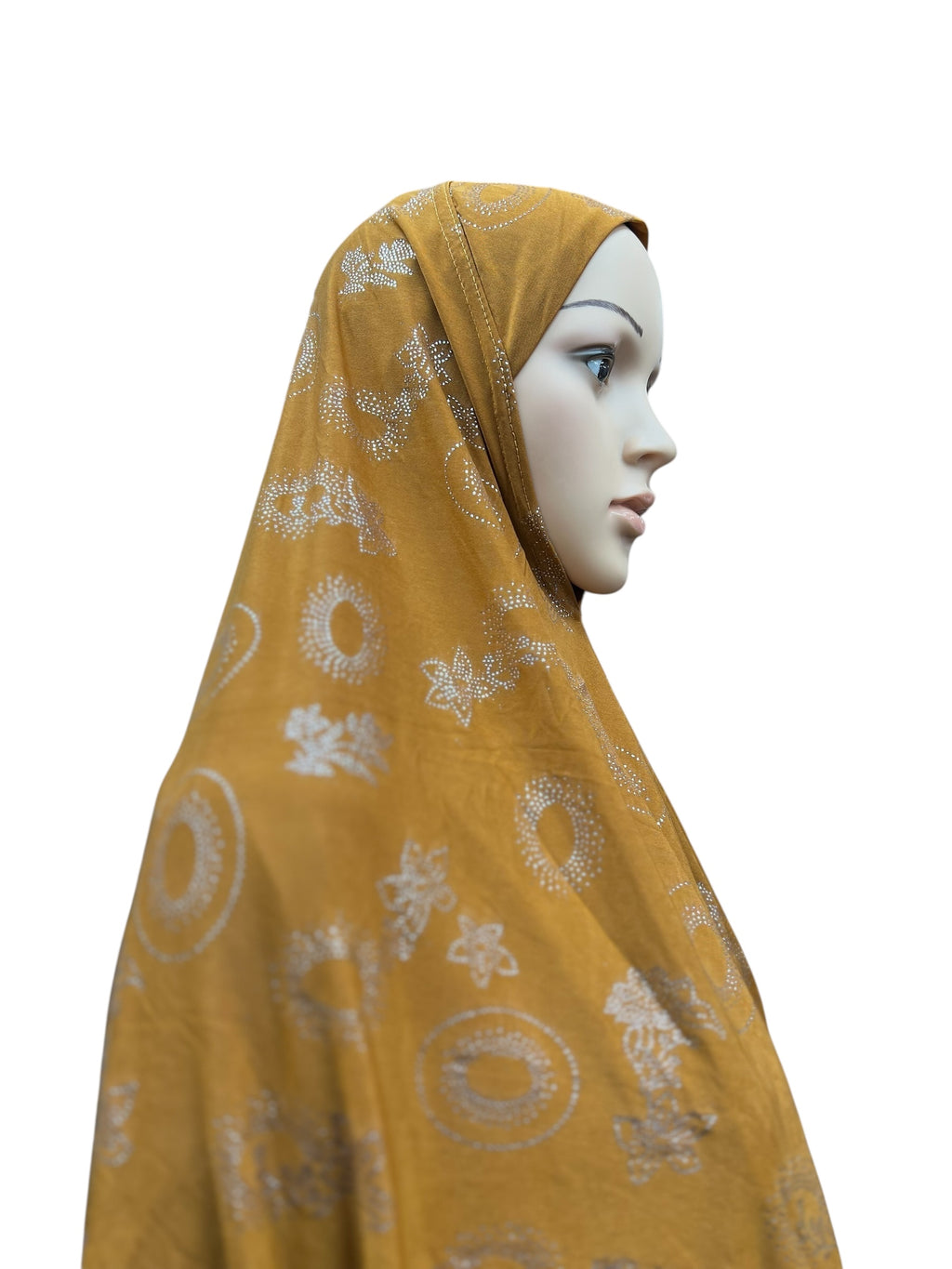 XL One-Piece Instant Hijab with Silver Rhinestones - Orange