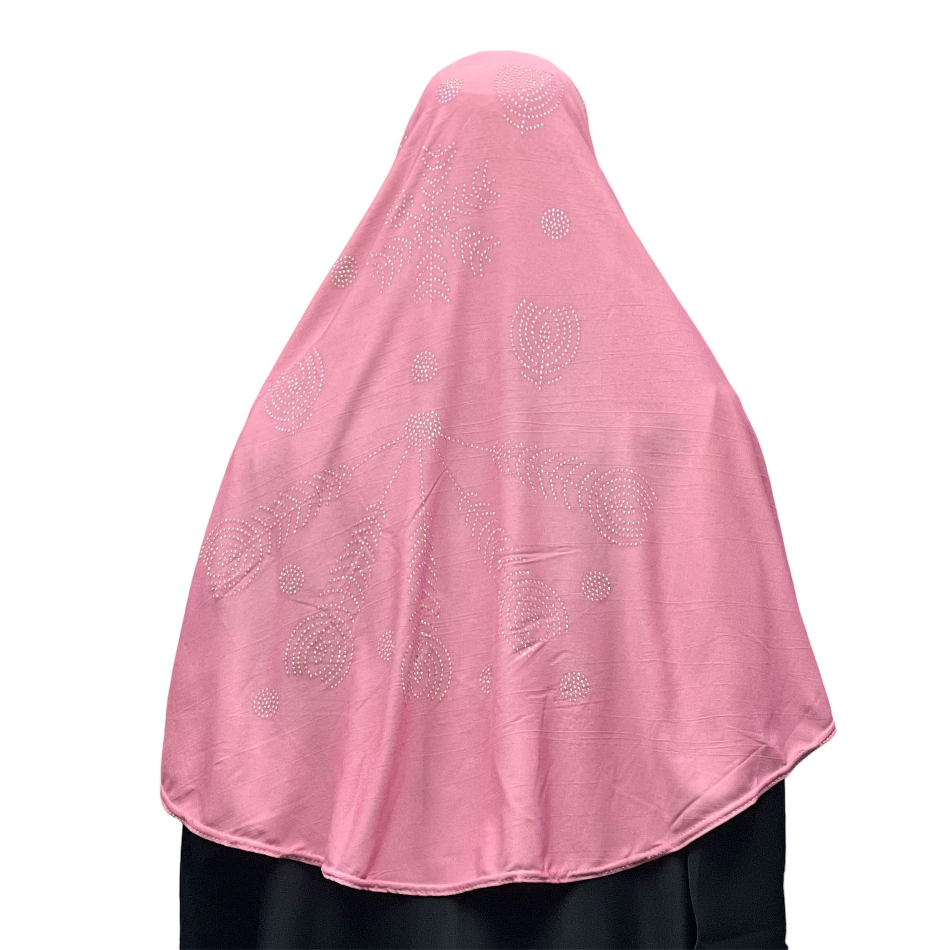 Girls Solid 1 Piece Slip On Hijab with Rhinestones  - Pink