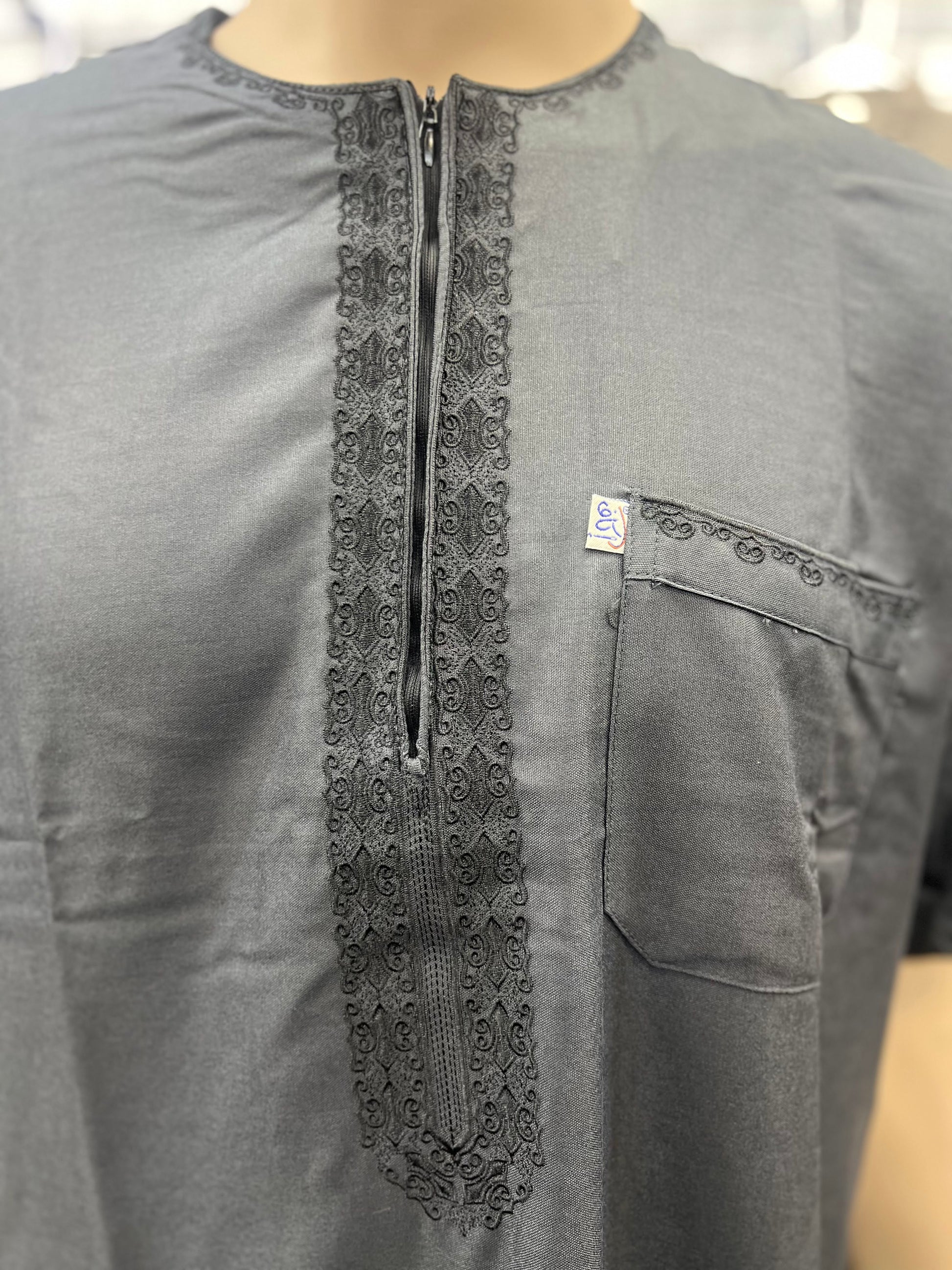 Ikaf Men's Short Sleeve Moroccan Thobe - Charcoal Gray