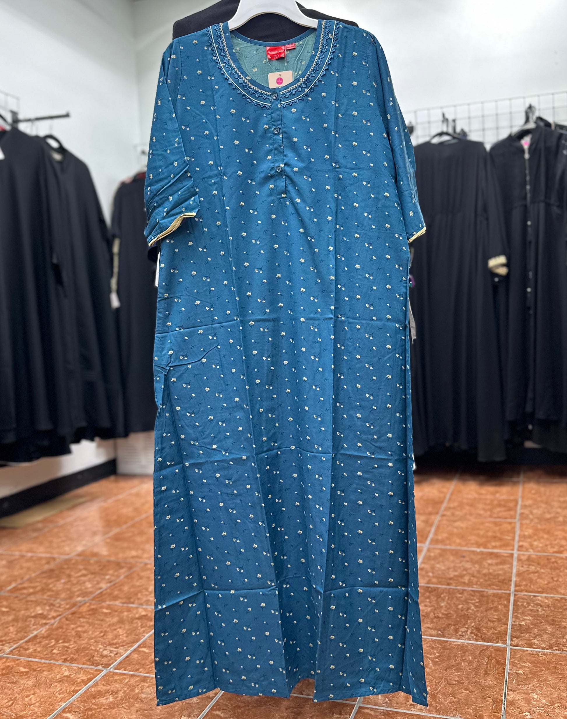 3/4 Sleeve Cotton Blend Maxi Nightgown