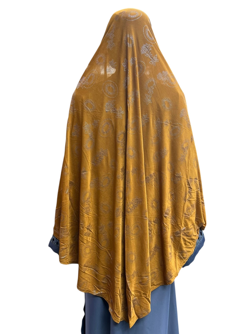 XL One-Piece Instant Hijab with Silver Rhinestones - Orange