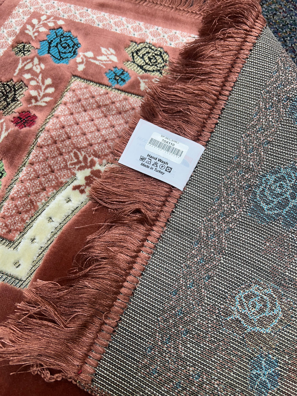 Luxury Pink Floral Islamic Prayer Mat - Soft Janamaz with Cream Border