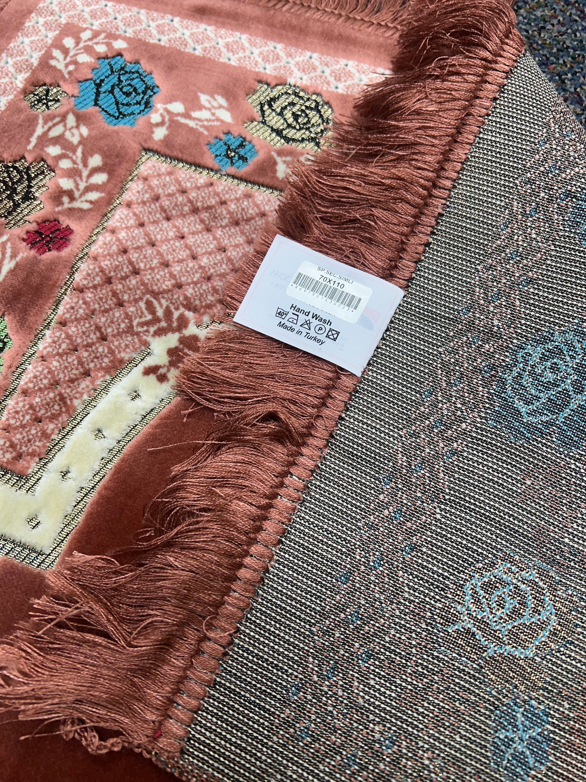 Luxury Pink Floral Islamic Prayer Mat - Soft Janamaz with Cream Border