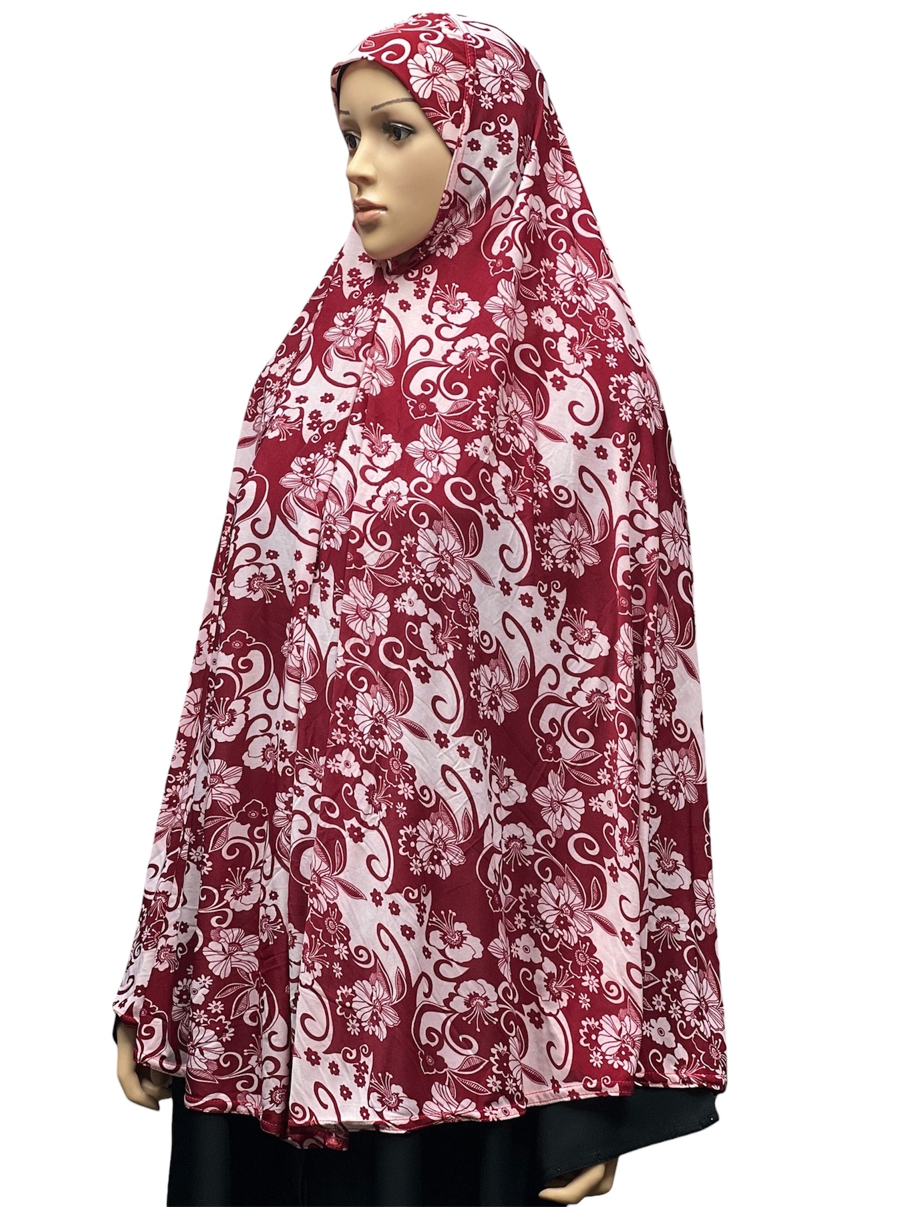 XL Women’s Printed Prayer Hijab - Red Floral