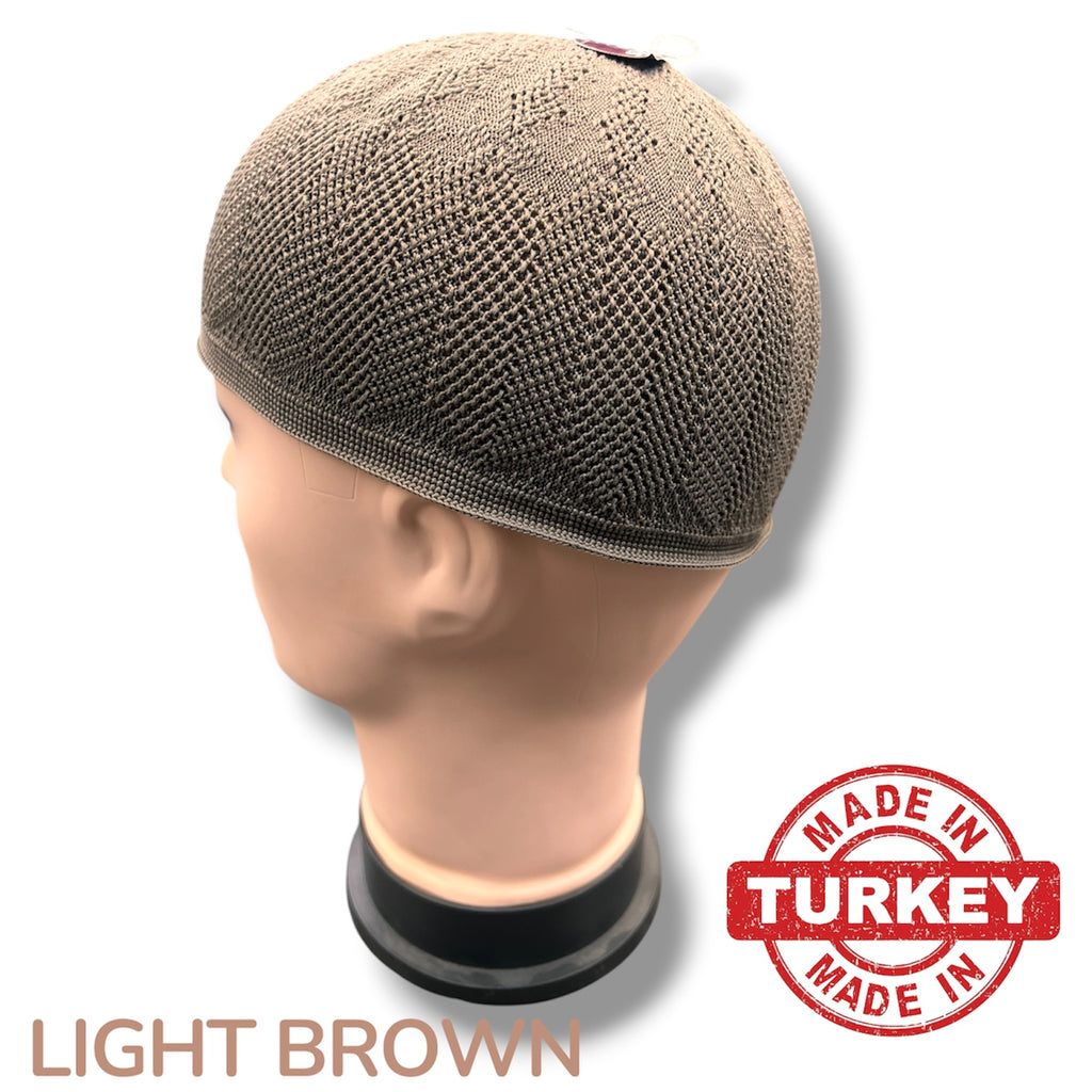 Standard One Size Turkish Knit Kufi - Light Brown 100% Polyester