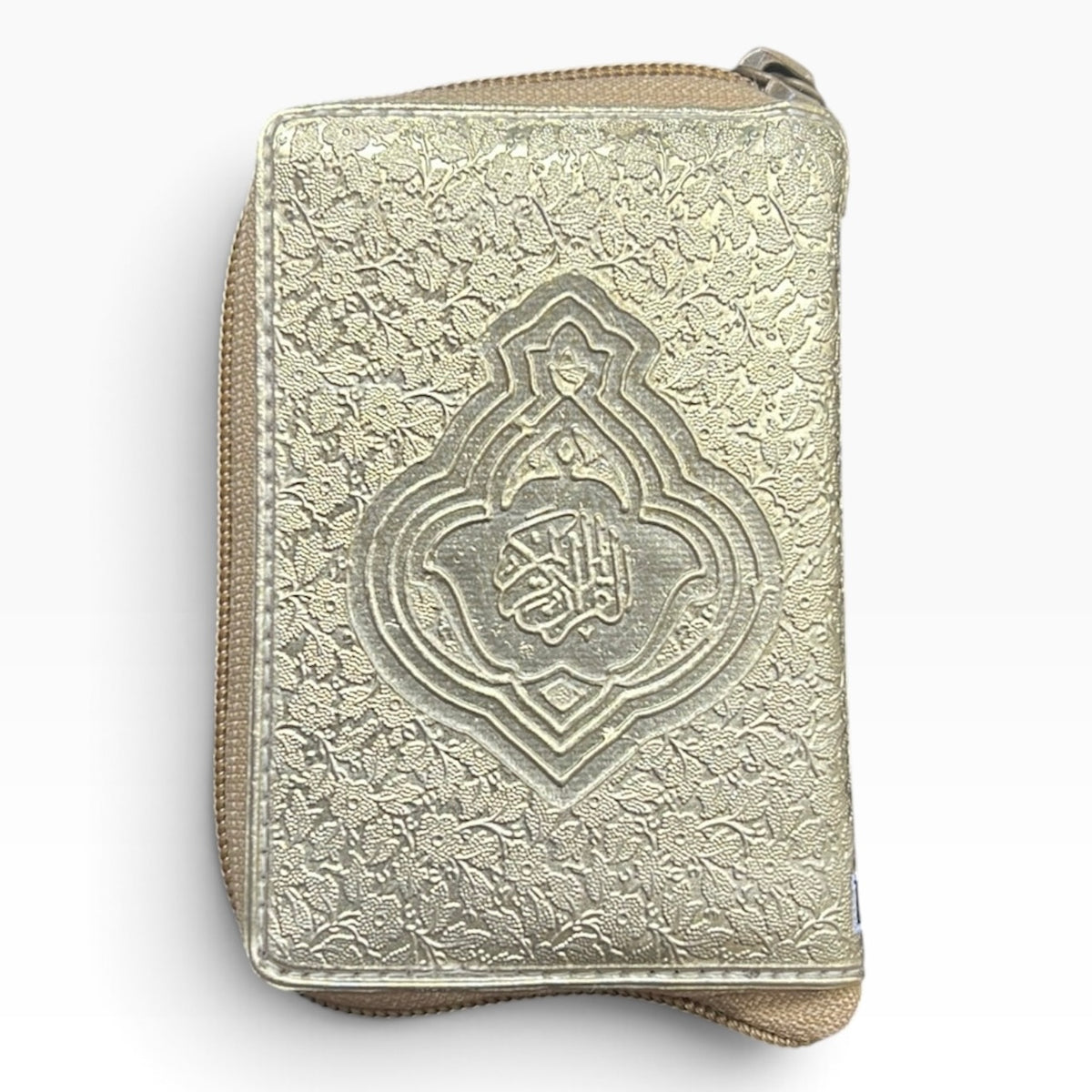 Small Leather Zipper Quran Gold Cover – IndoPak Script 15 Line | Mini Travel Size (4” x 3”)