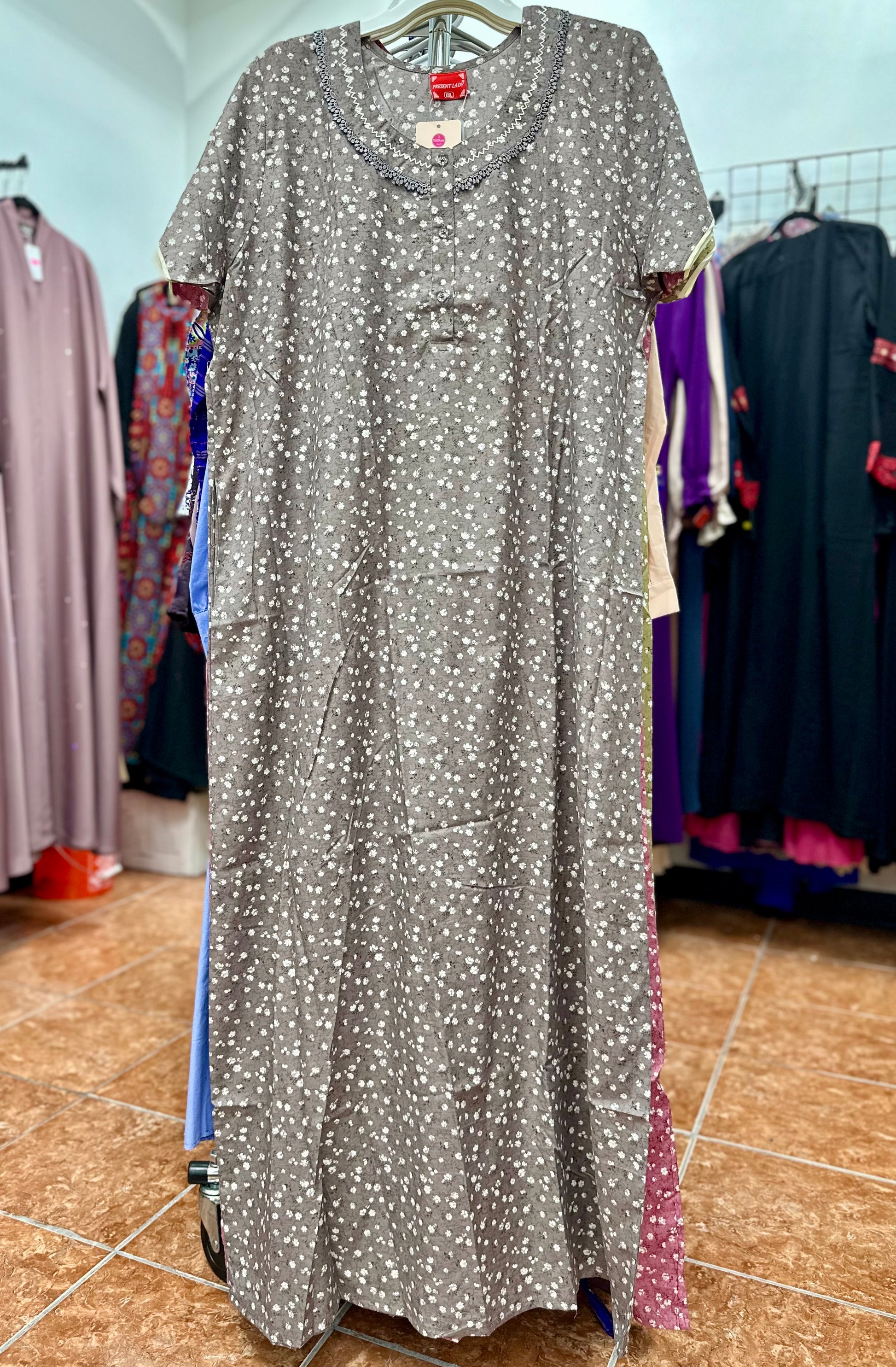 Cotton Blend Short Sleeve Maxi Nightgown