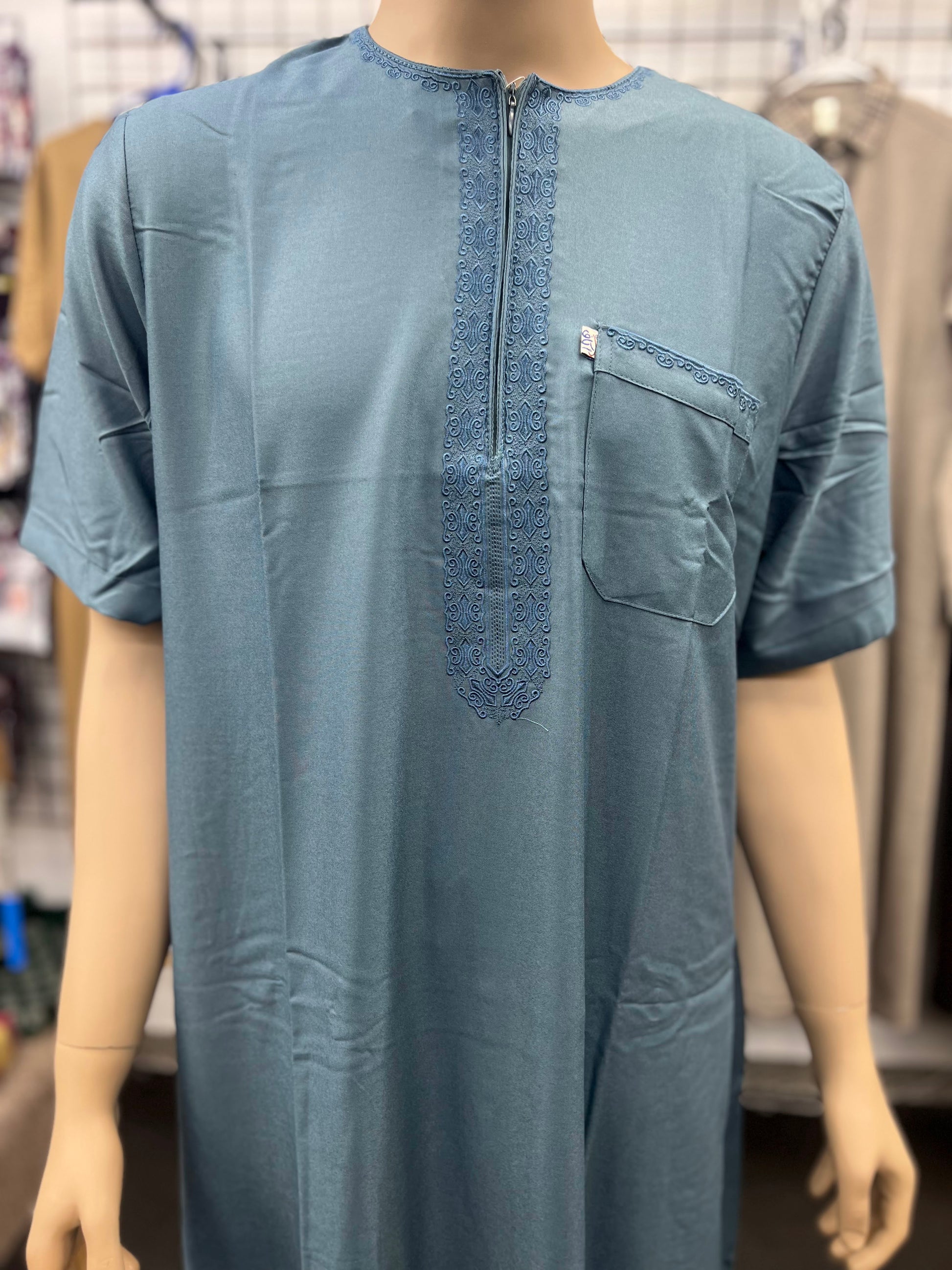 Ikaf Men's Short Sleeve Moroccan Thobe - Light Blue