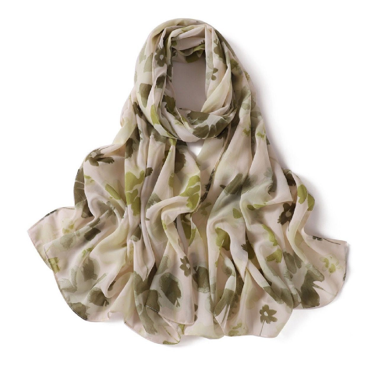PrintedChiffon Hijab - Green Floral