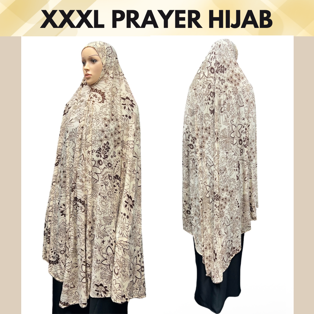 XXXL Women’s Printed Prayer Hijab - Beige Floral