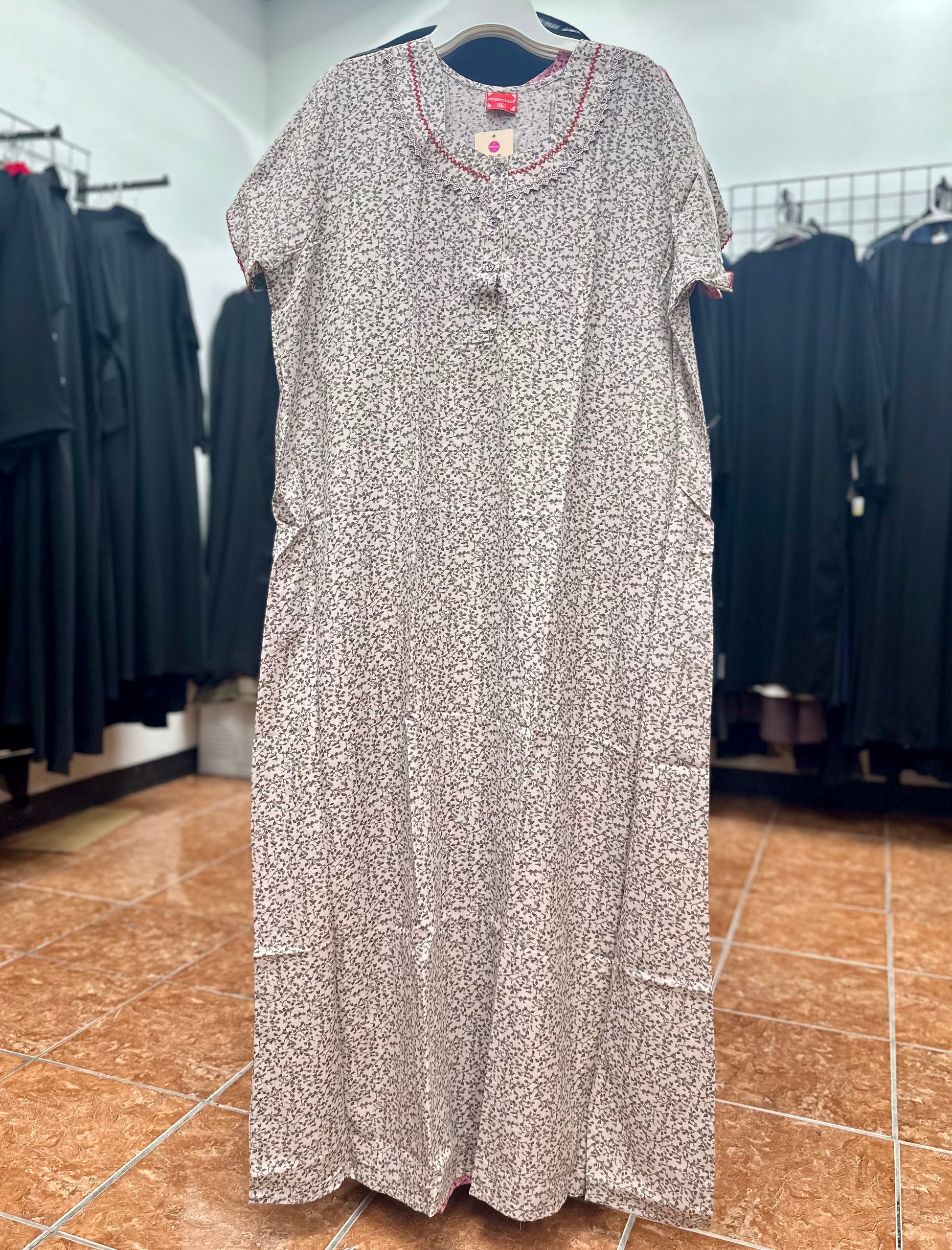 Cotton Blend Short Sleeve Maxi Nightgown