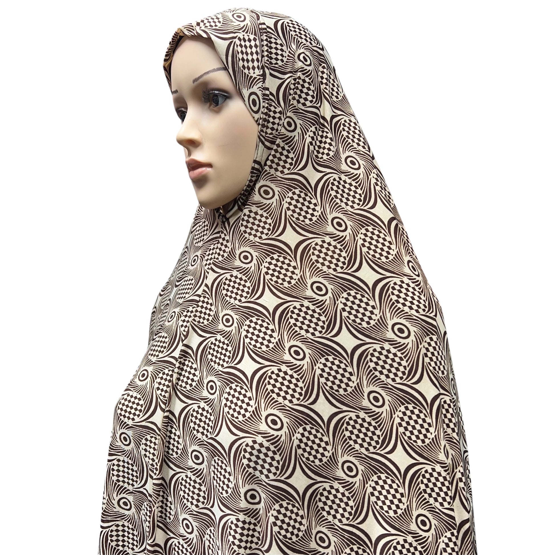 XXXL Women’s Printed Prayer Hijab - Tan Swirls