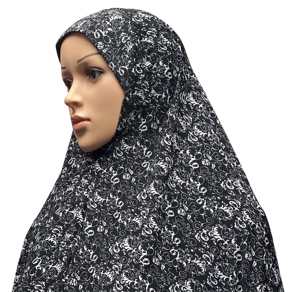 XL Women’s Printed Prayer Hijab - Black Paisley