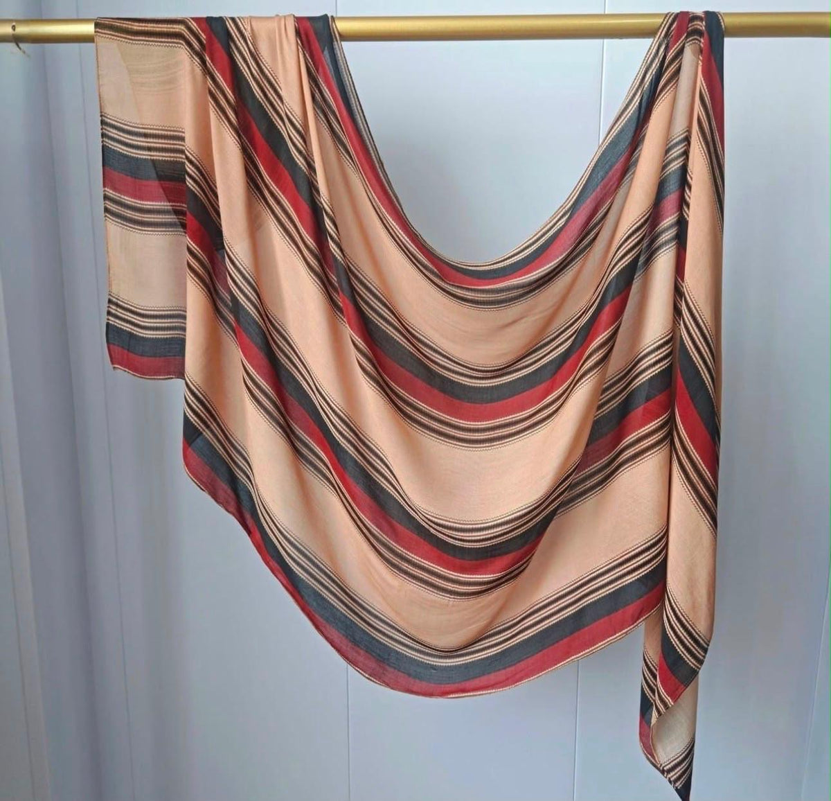 Printed Modal Hijab – Beige Stripes | Premium Modal | Soft Non-Slip Modest Hijab