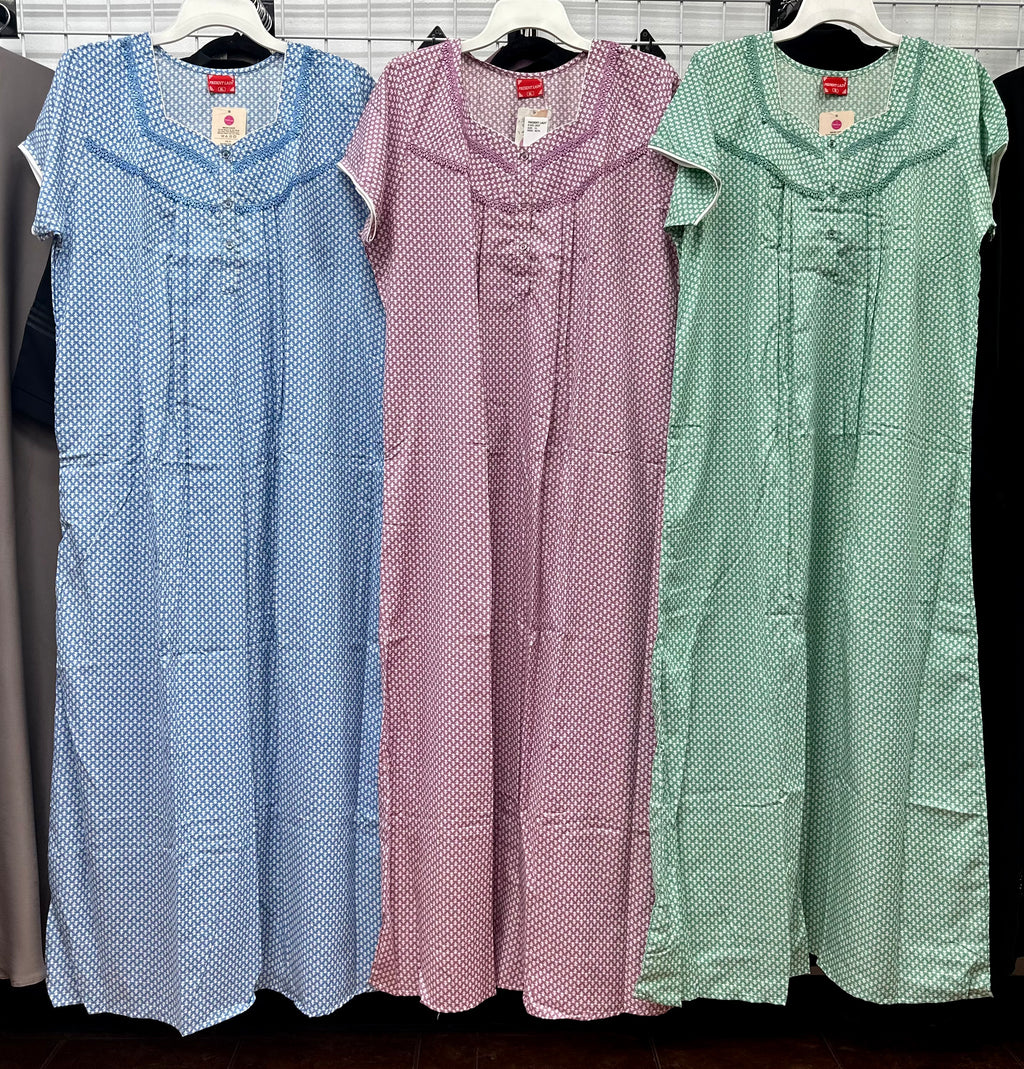 Cotton Blend Short Sleeve Maxi Nightgown