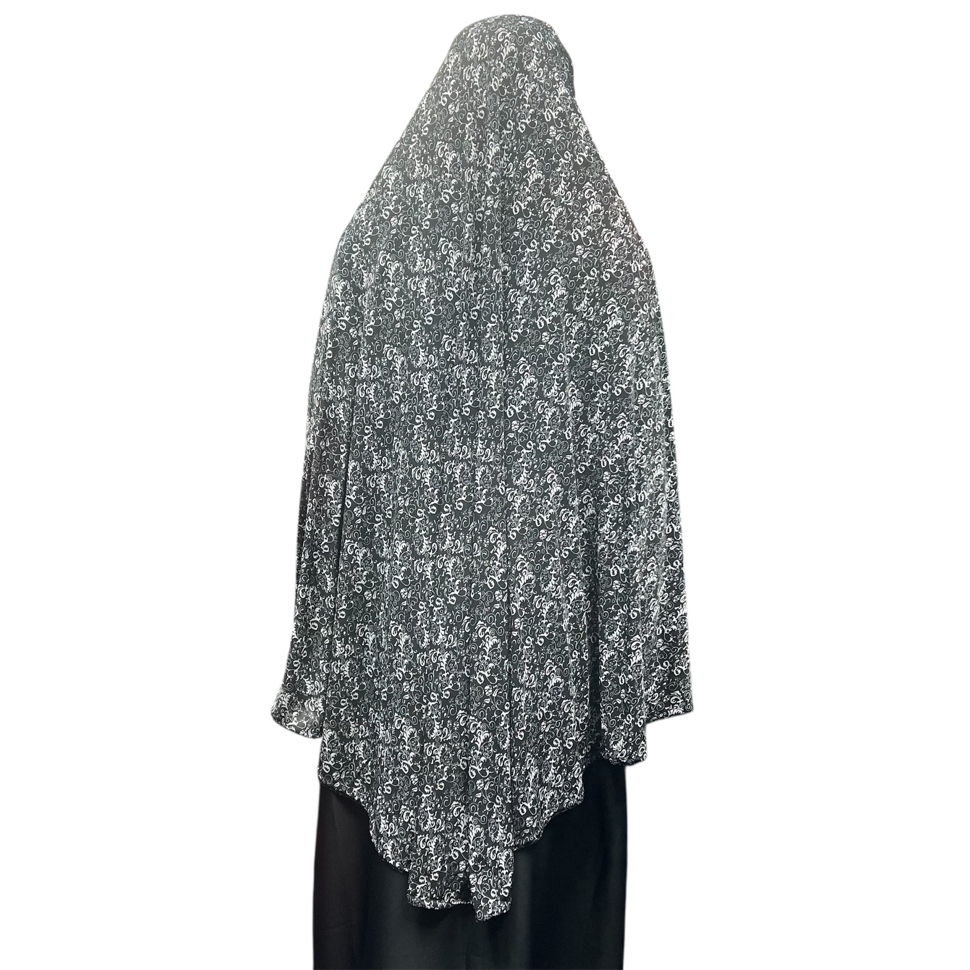 XL Women’s Printed Prayer Hijab - Black Paisley