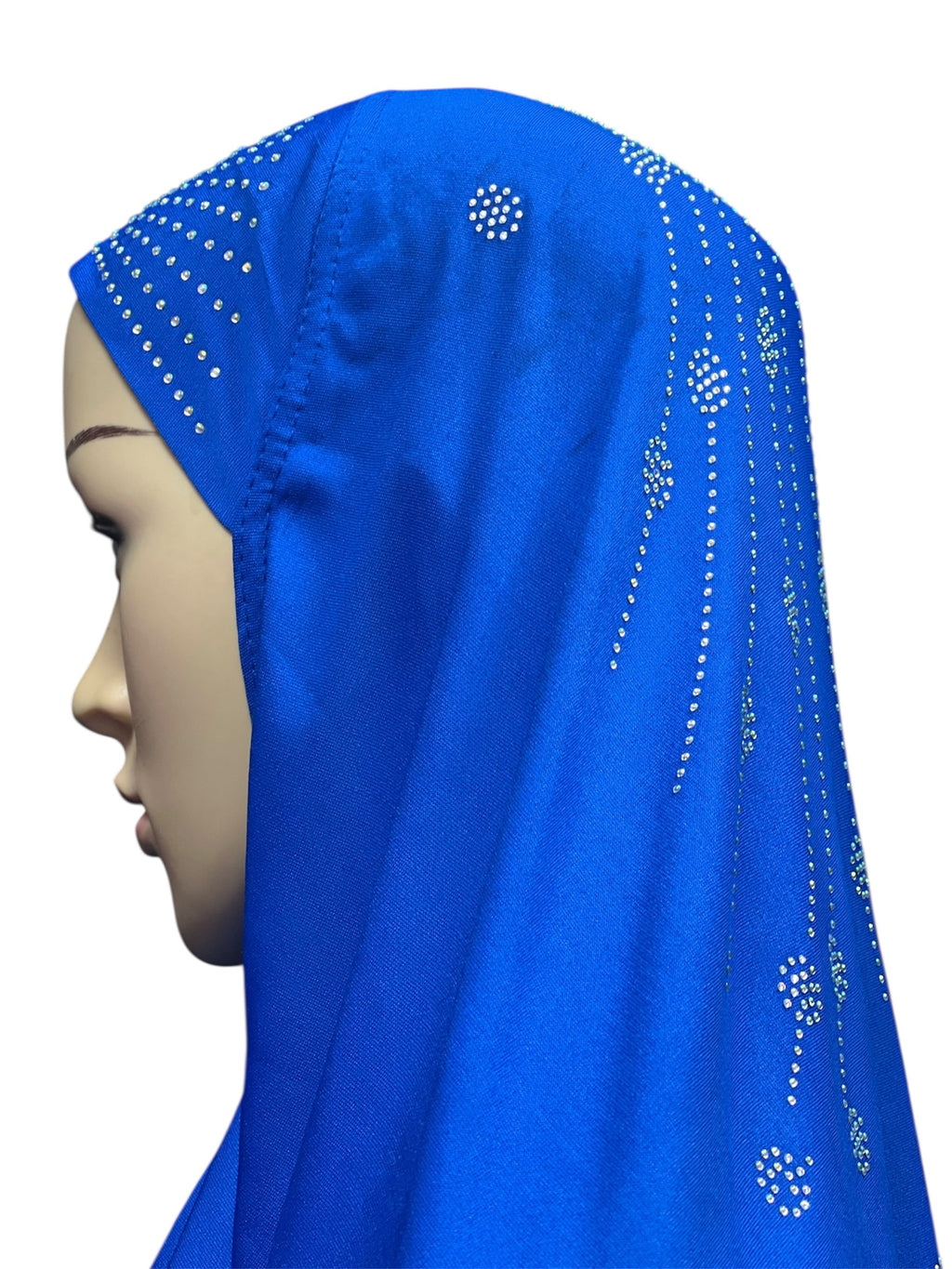 Girls Solid 1 Piece Slip On Hijab with Rhinestones  - Royal Blue