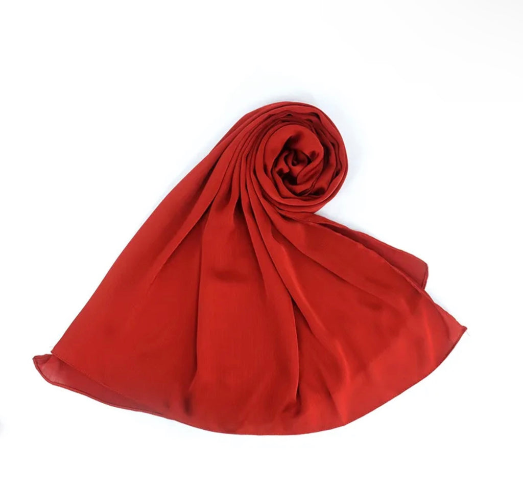 Crinkle Silk Hijab - Red