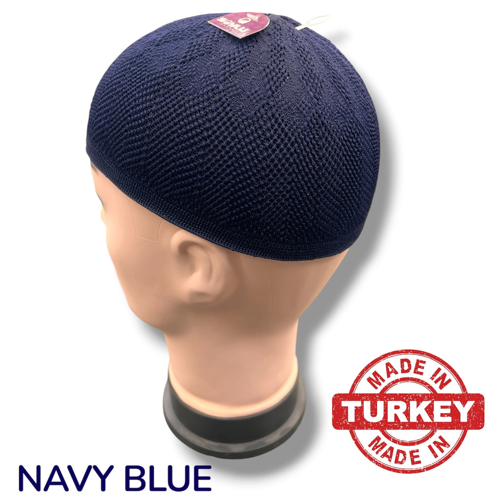 Standard One Size Turkish Knit Kufi - Navy Blue 100% Polyester