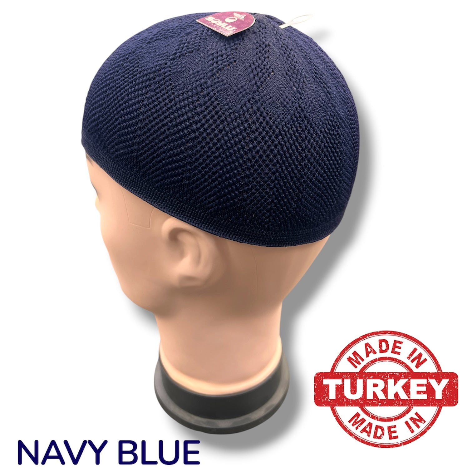 Standard One Size Turkish Knit Kufi - Navy Blue 100% Polyester
