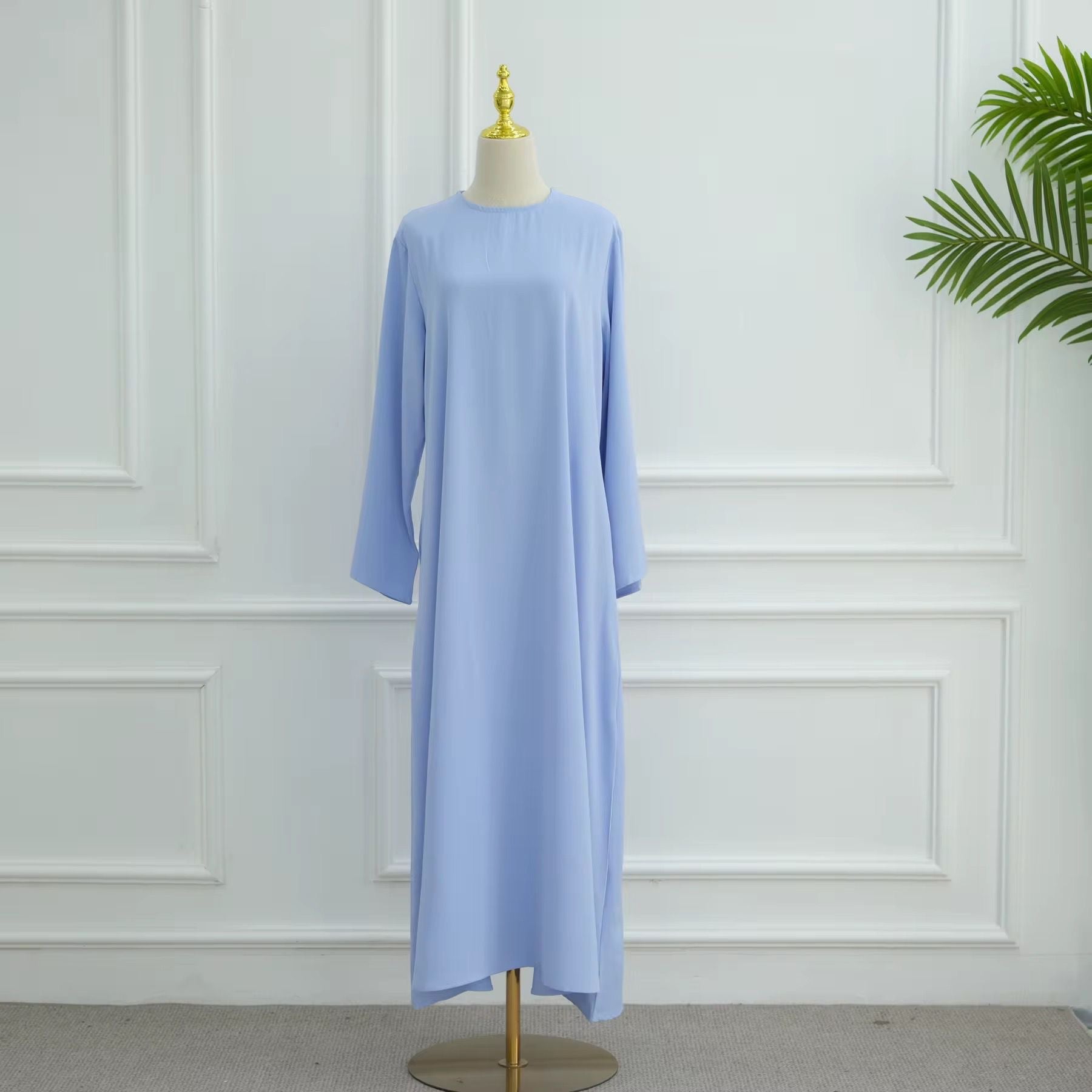 nida long sleeve dress Women’s One Piece Casual Nida Abayas with Pockets + Belt Sky Blue / Small (52)