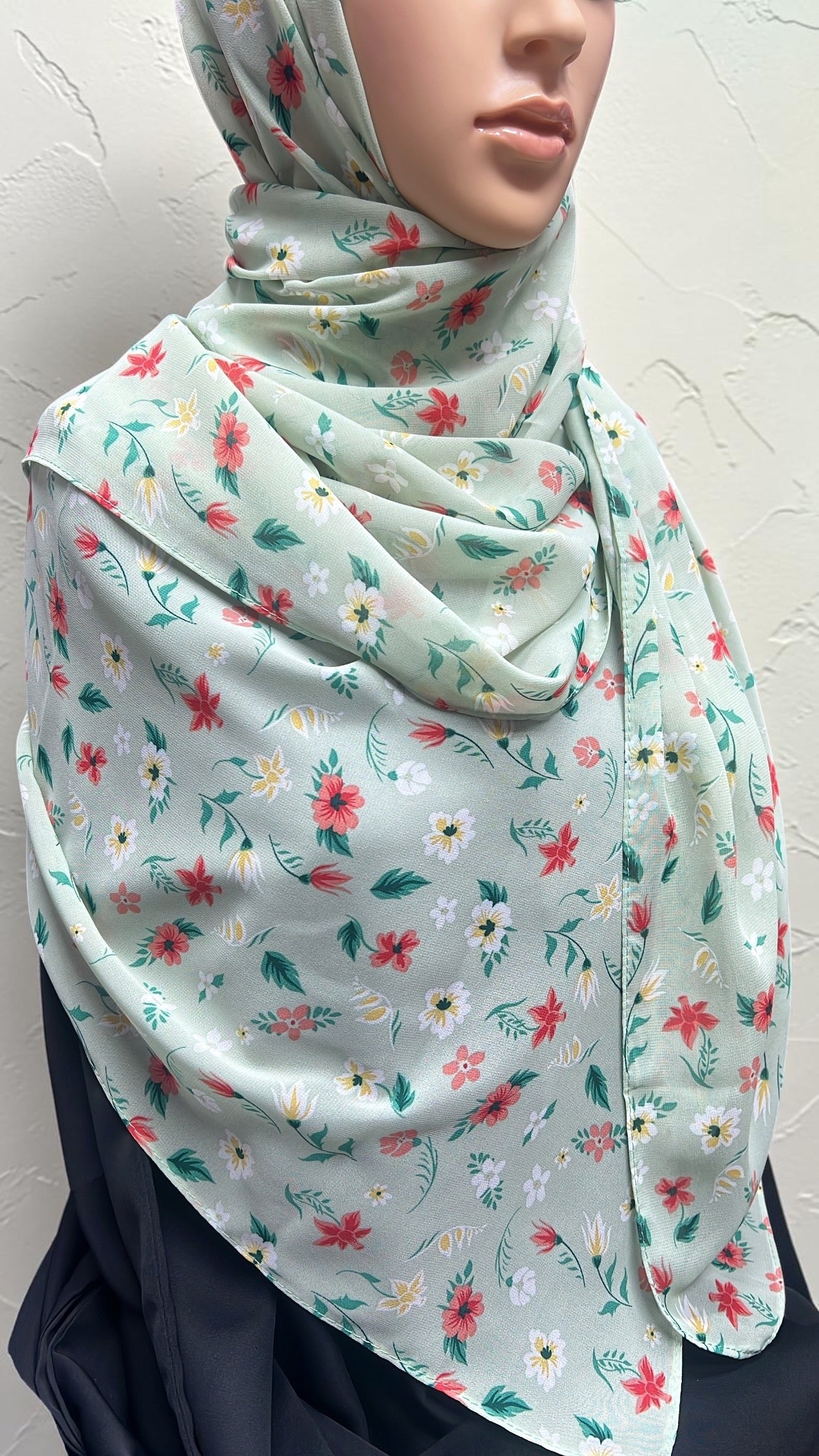 Printed Chiffon Hijab – Mint Gardenia | Lightweight Modest Hijab