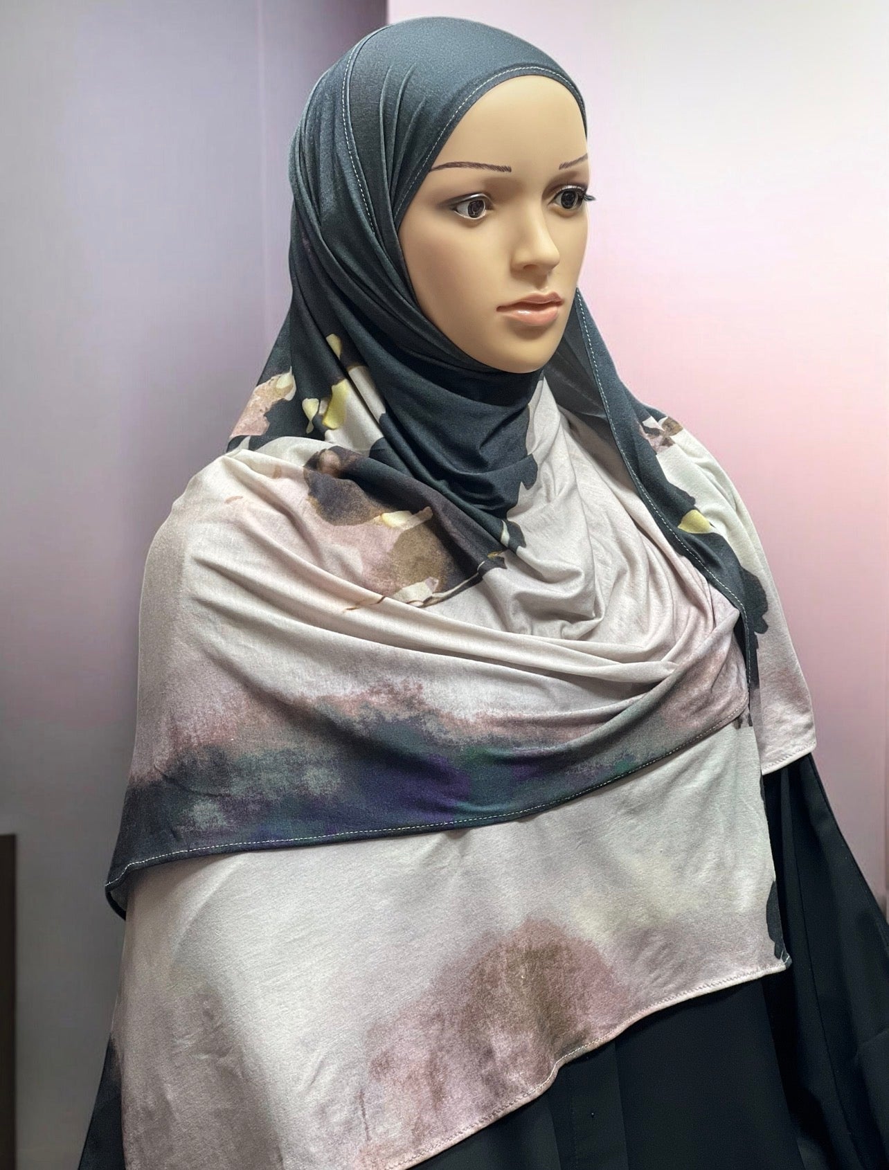 Printed Jersey Hijab - Gray