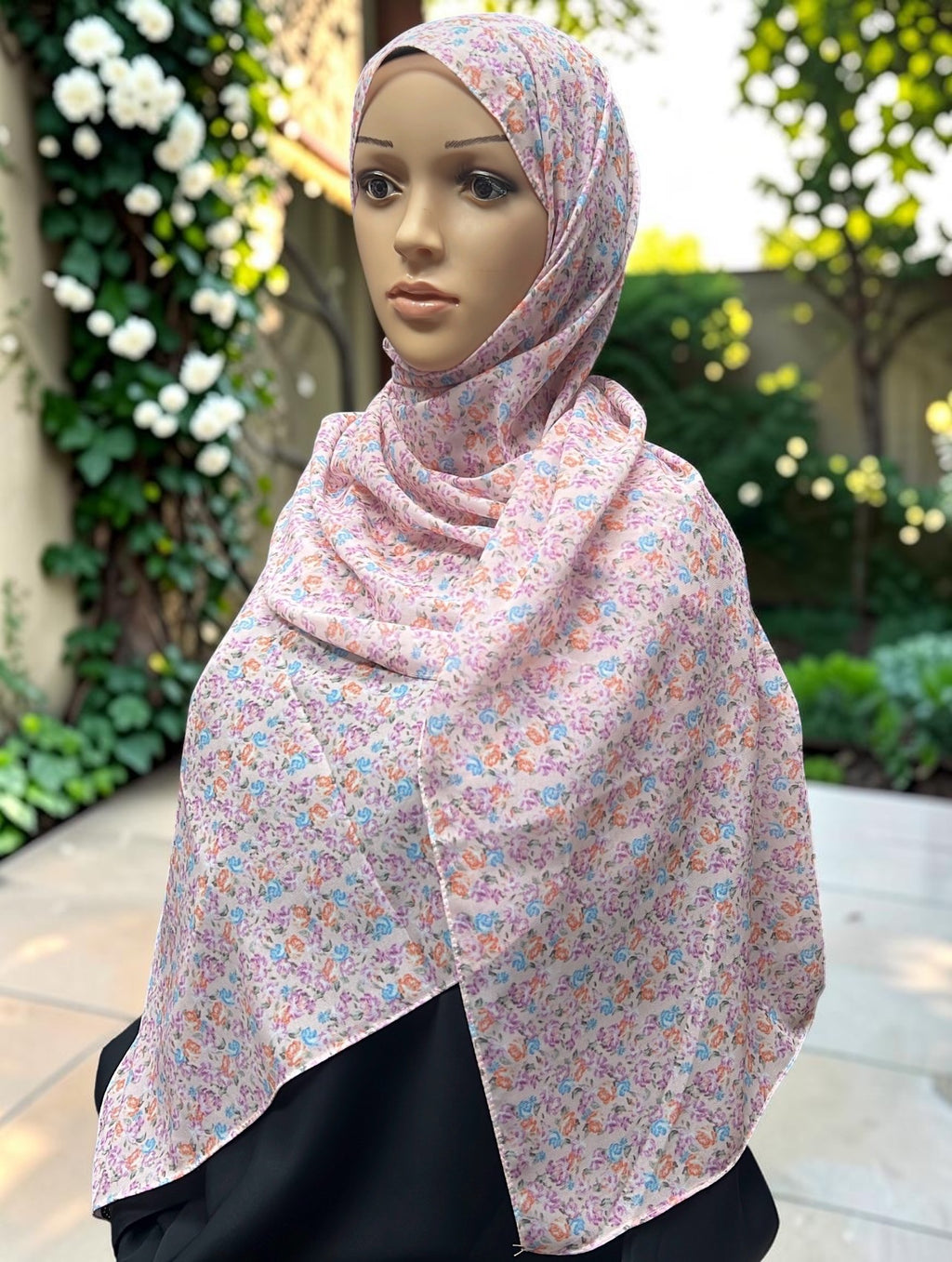 Printed Chiffon Hijab – Cotton Candy | Pink & Blue Flowers | Lightweight Modest Hijab