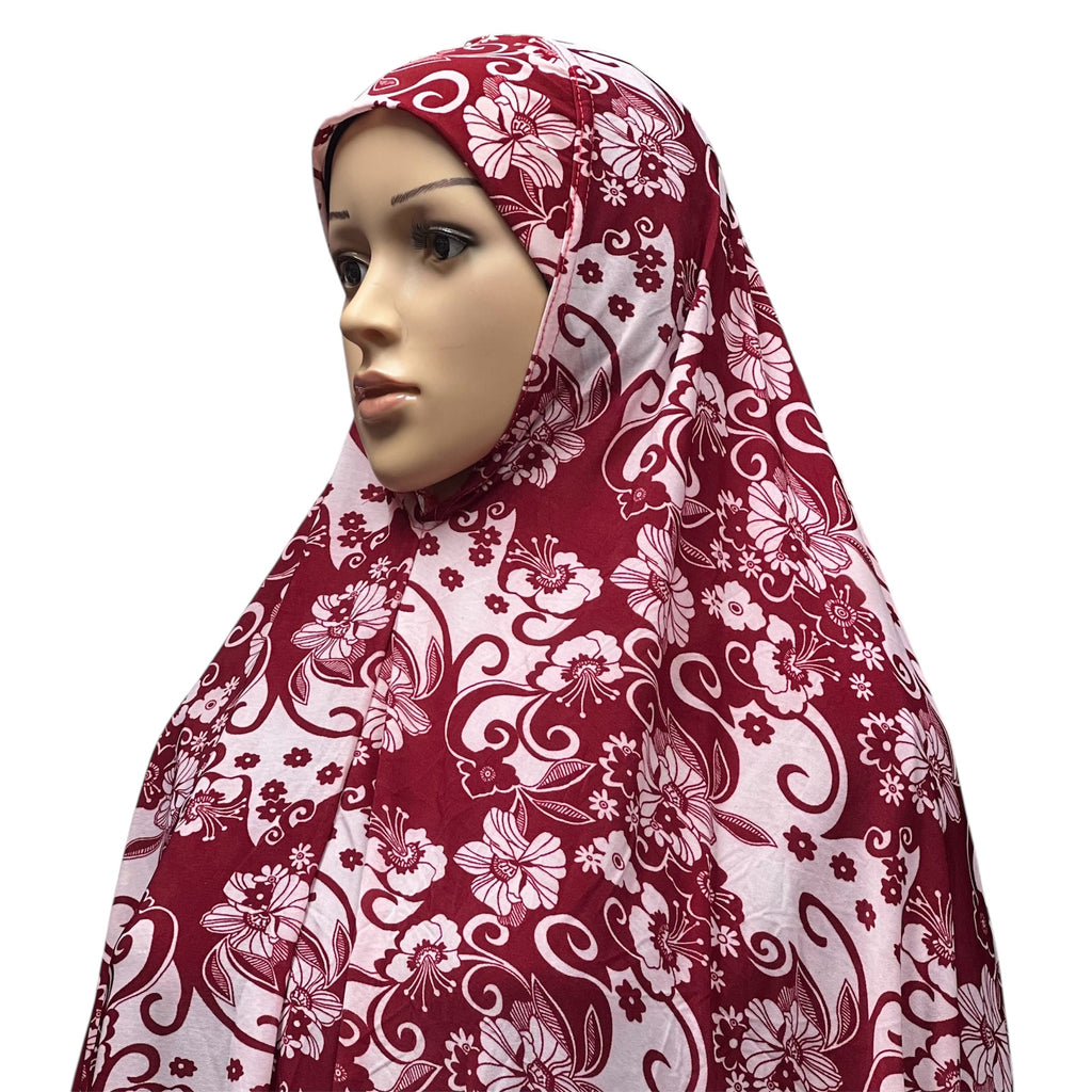 XL Women’s Printed Prayer Hijab - Red Floral