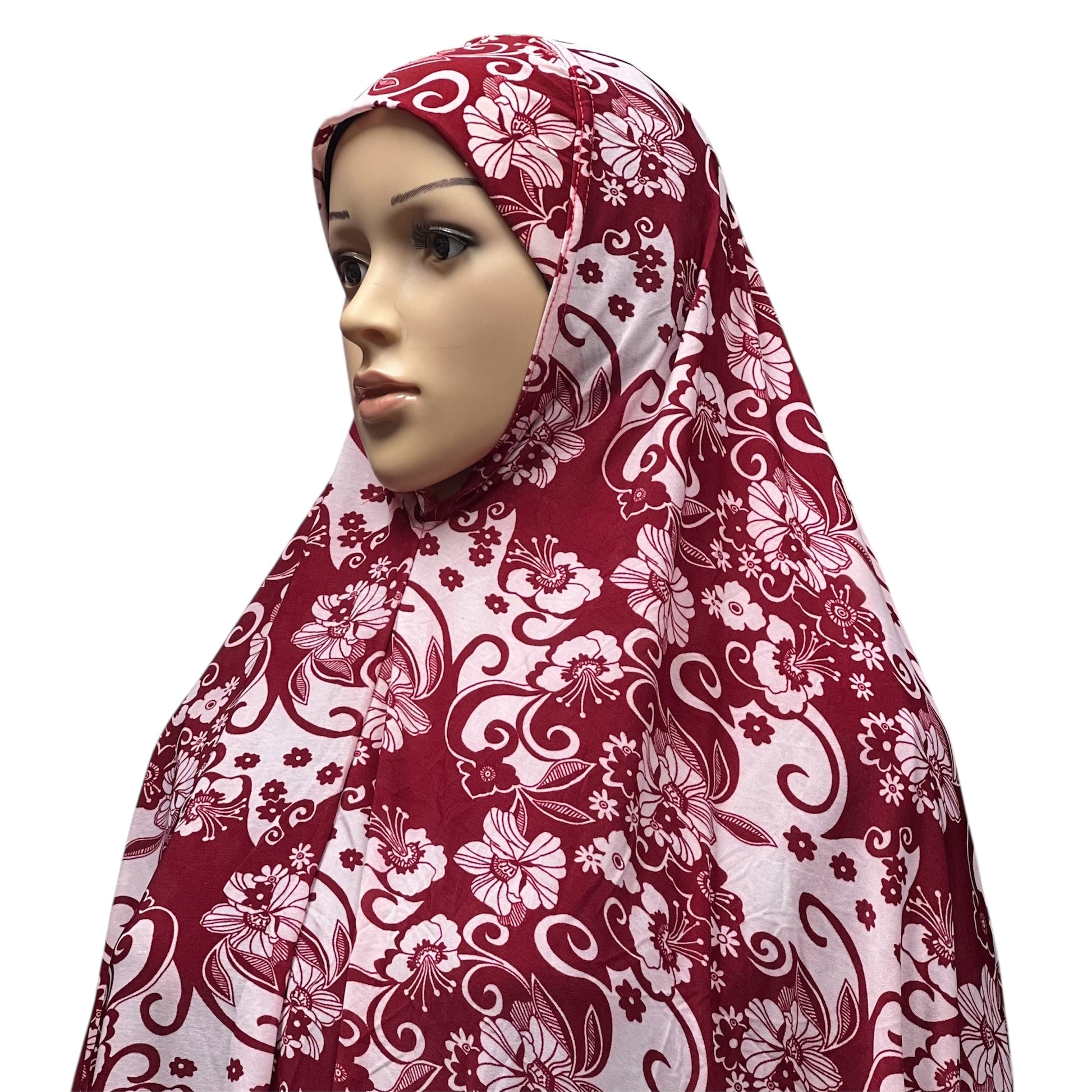 XL Women’s Printed Prayer Hijab - Red Floral