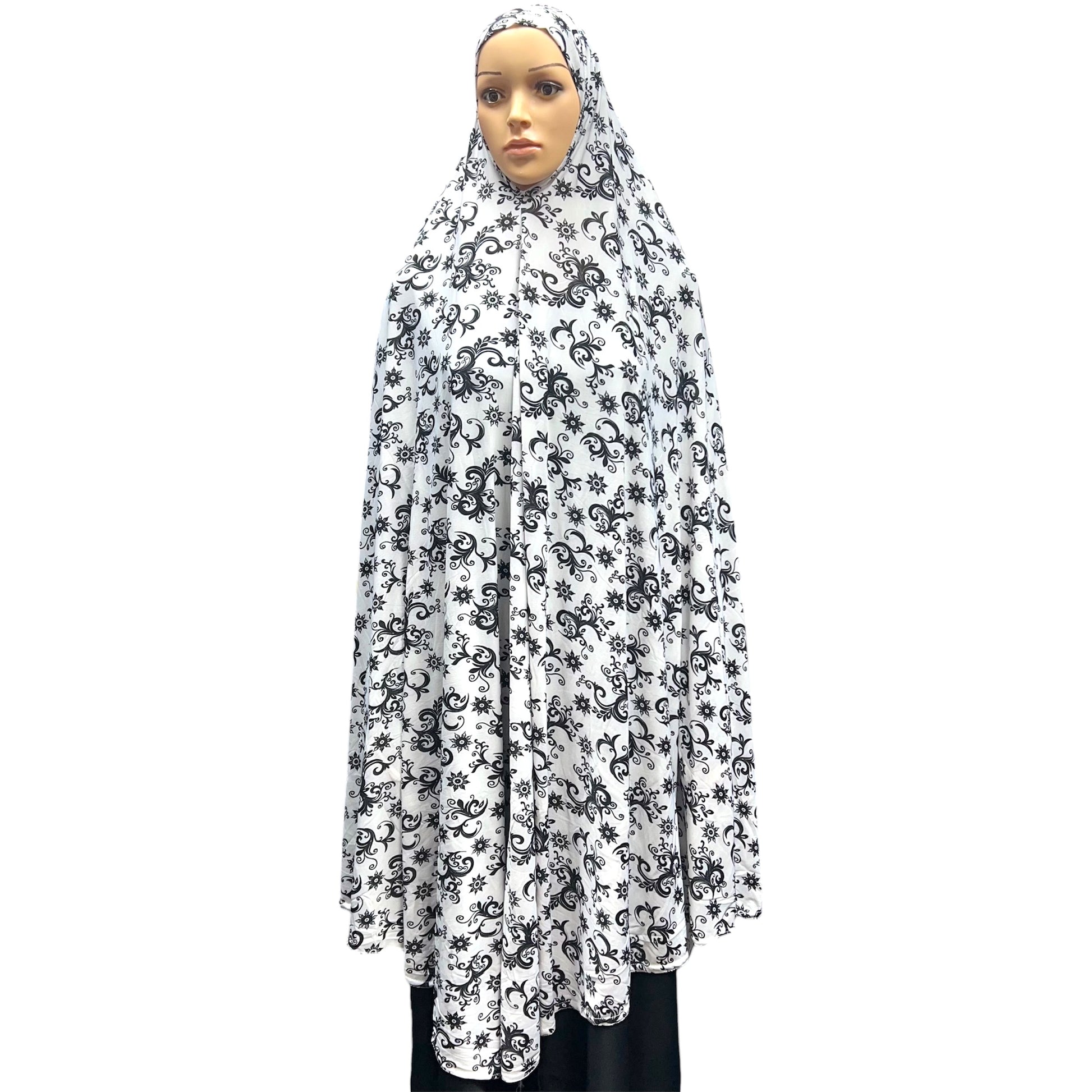XXXL Women’s Printed Prayer Hijab - White Paisley