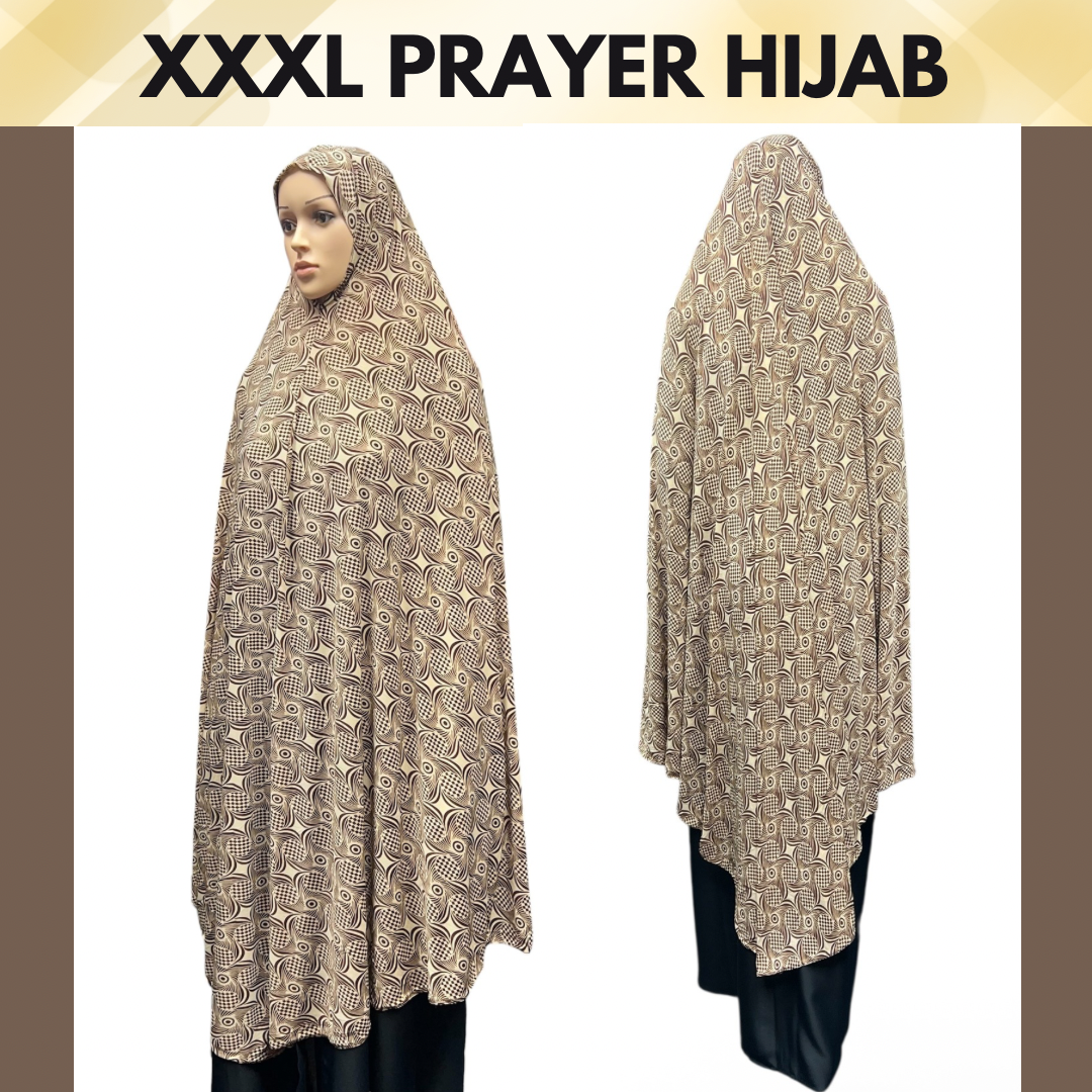 XXXL Women’s Printed Prayer Hijab - Tan Swirls