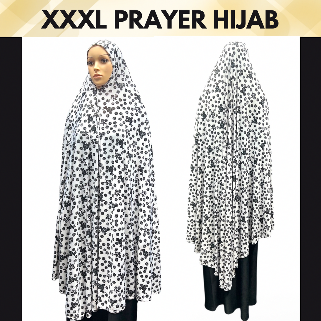 XXXL Women’s Printed Prayer Hijab - White Floral