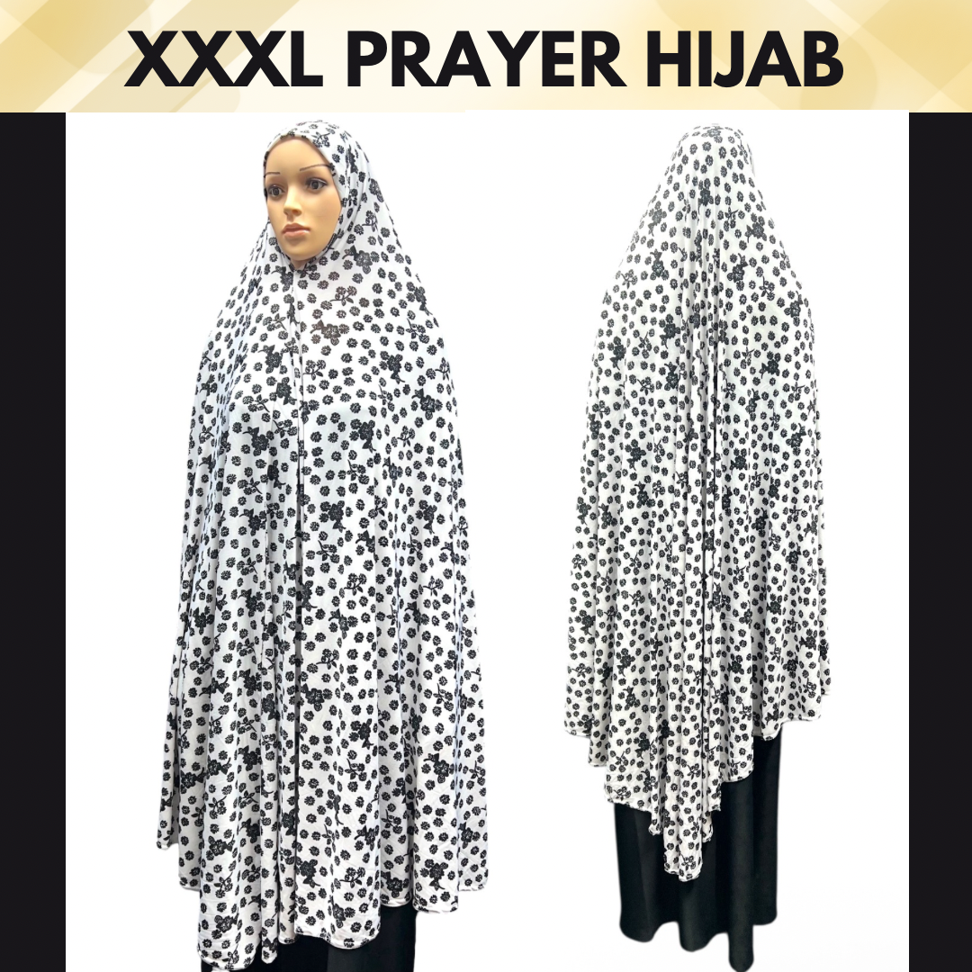XXXL Women’s Printed Prayer Hijab - White Floral