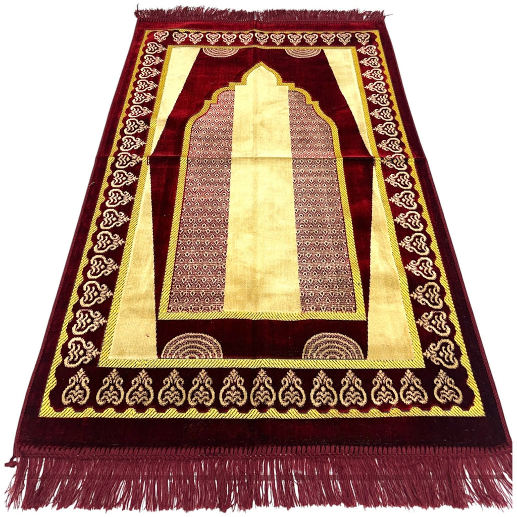 Classic Maroon Islamic Prayer Rug - Soft Janamaz for Everyday Prayer