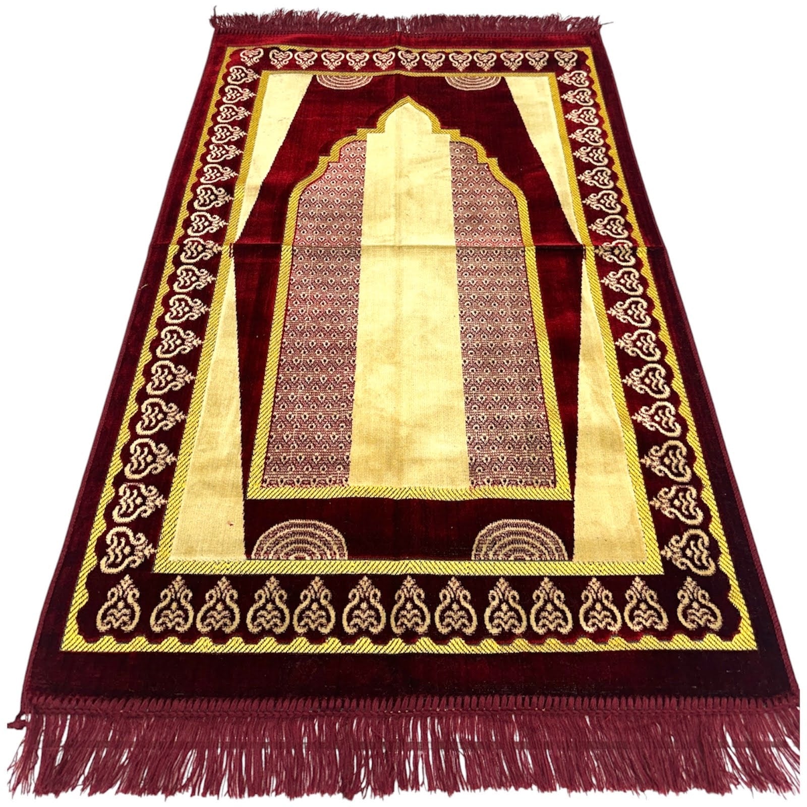 Classic Maroon Islamic Prayer Rug - Soft Janamaz for Everyday Prayer