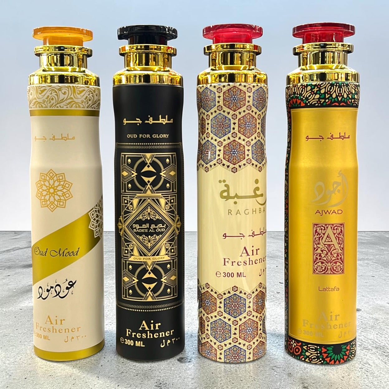 (4 PACK BUNDLE) Lattafa Air Fresheners - Ajwad, Badee Al Oud, Oud Mood, Raghba