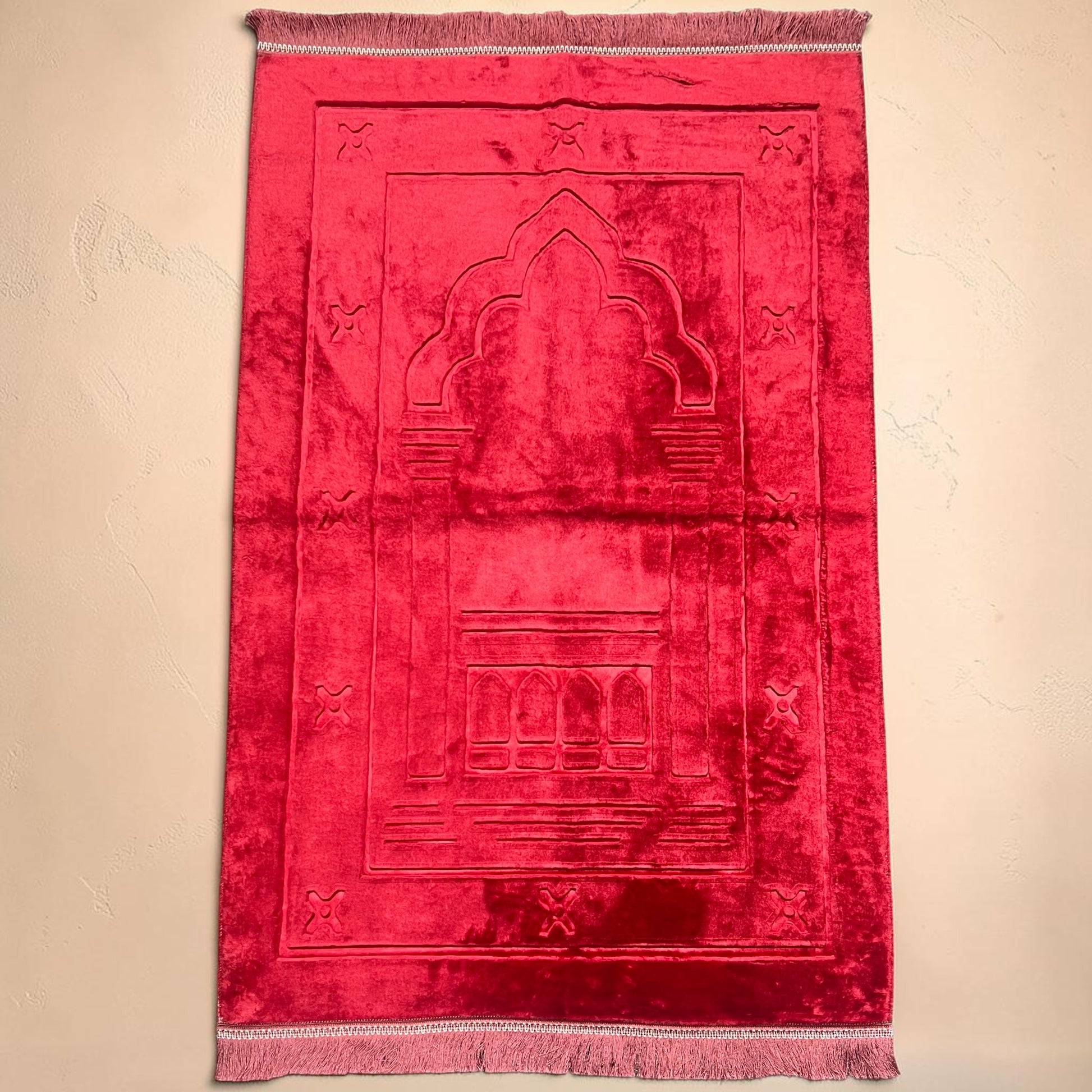 Single Person Prayer Rug with Leather Bottom - Red | Soft Luxurious Janamaz