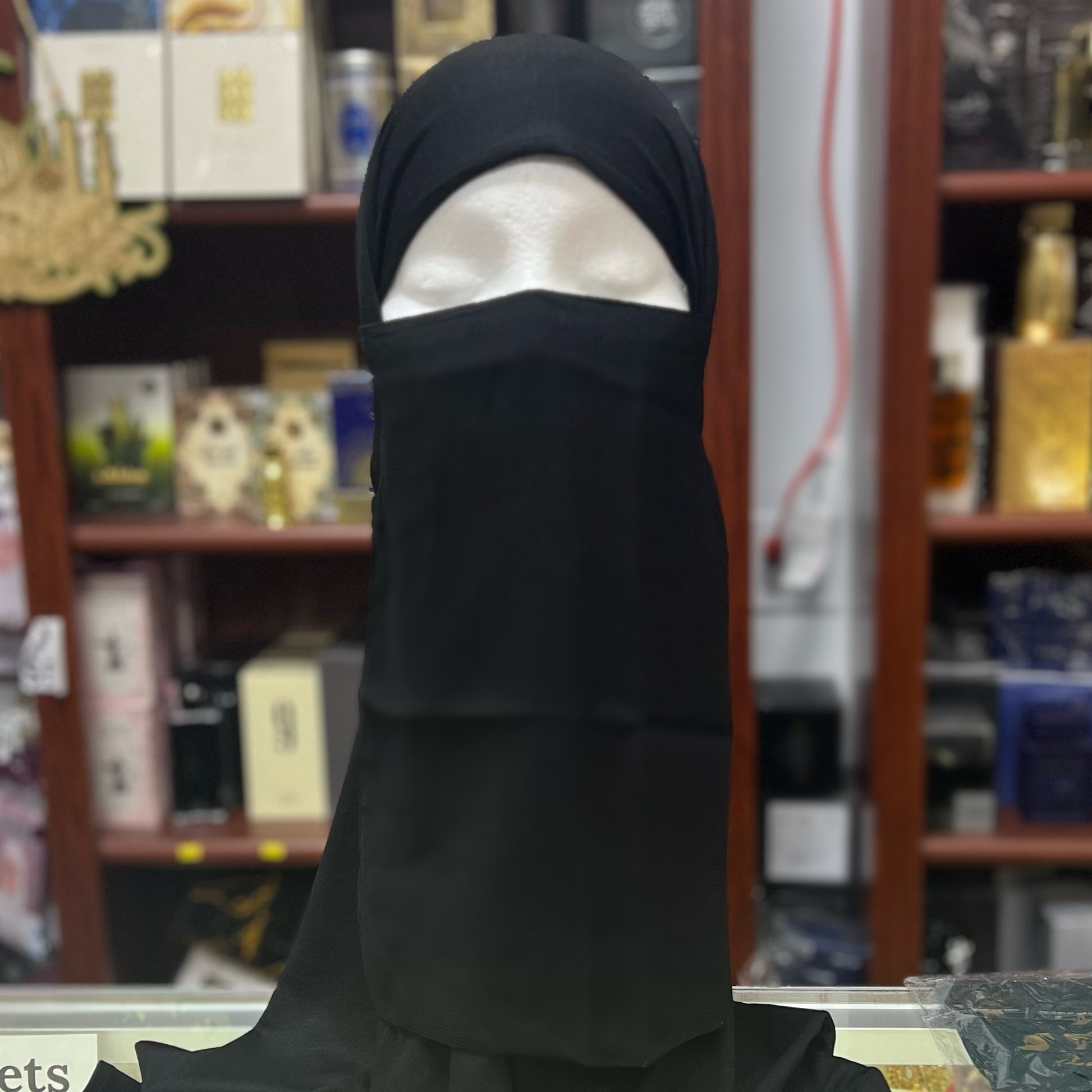 Single Layer HALF Elastic Niqab - Black