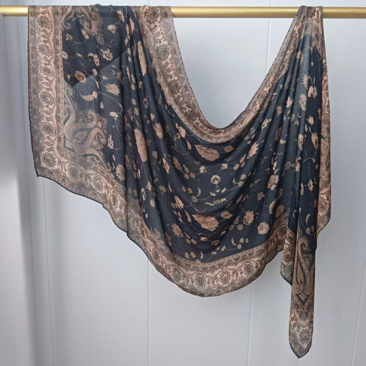 Printed Modal Hijab – Black Paisley | Premium Modal | Soft Non-Slip Modest Hijab