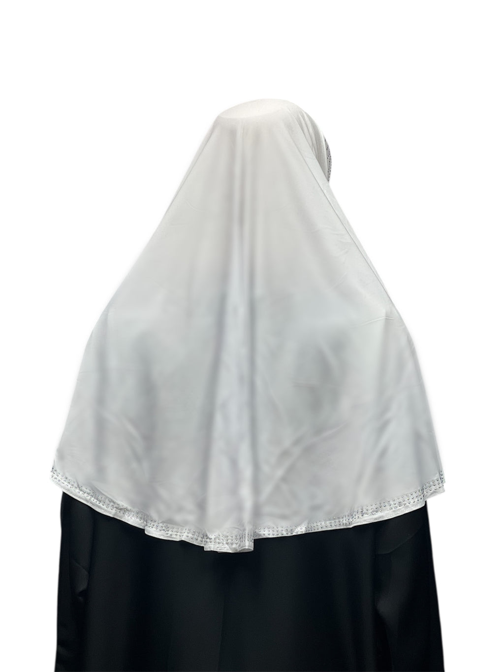 Girls Solid 1 Piece Slip On Hijab with Rhinestones  - White