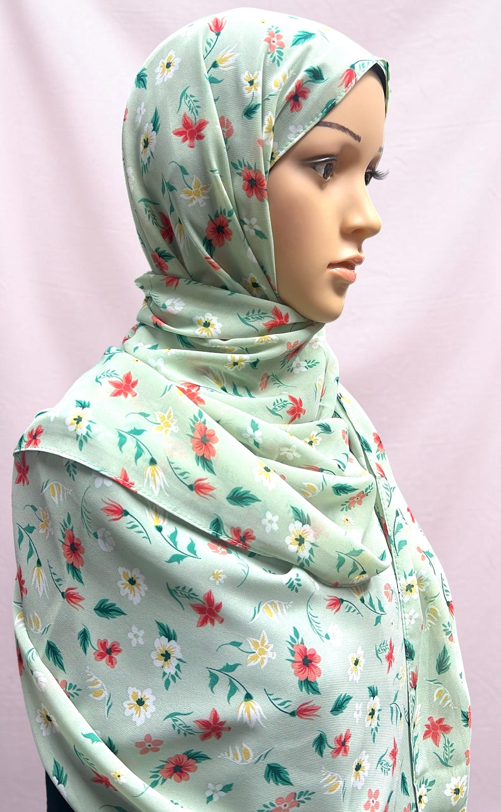 Printed Chiffon Hijab – Mint Gardenia | Lightweight Modest Hijab