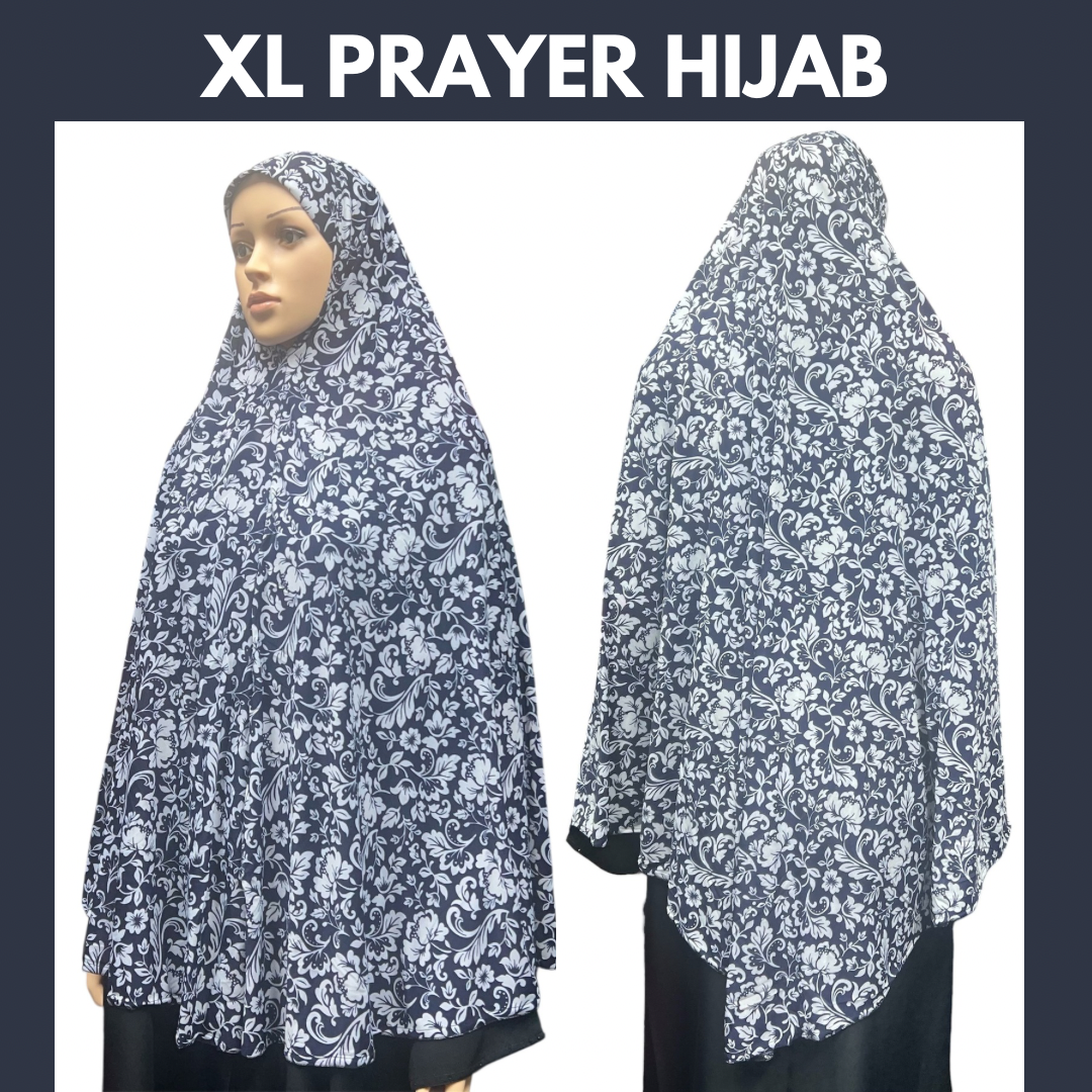 XL Women’s Printed Prayer Hijab - Navy Blue Floral