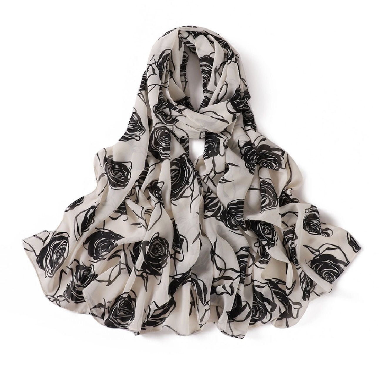 Printed Chiffon Hijab - BW Floral