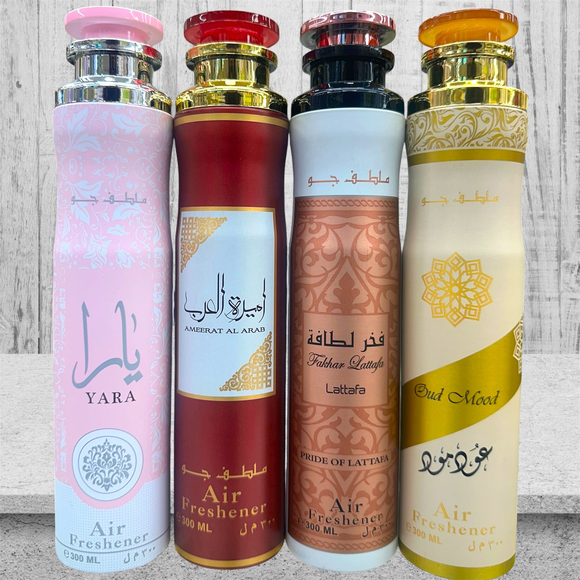 (4 PACK BUNDLE) Lattafa Air Fresheners - Yara, Oud Mood, Ameerat Al Arab, Fakhar Rose