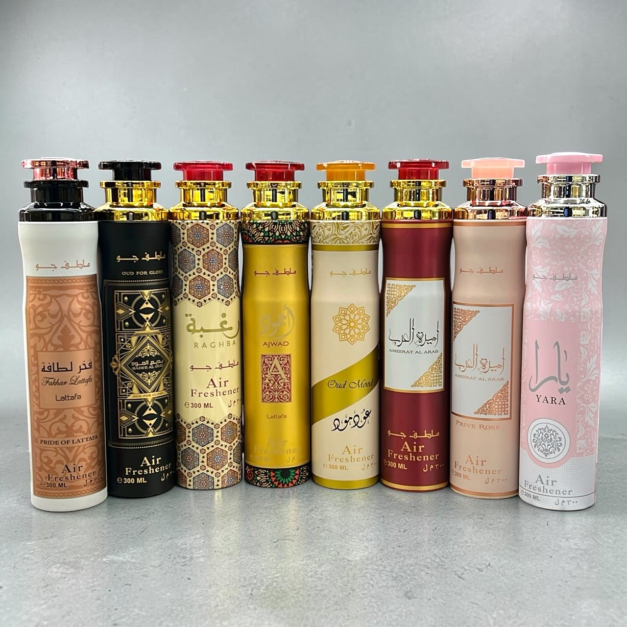 (8 PACK BUNDLE) Lattafa Air Fresheners - Yara, Fakhar Rose, Ameerat Al Arab, Ameerat Al Arab Prive Rose, Raghba, Ajwad, Badee Al Oud, Oud Mood