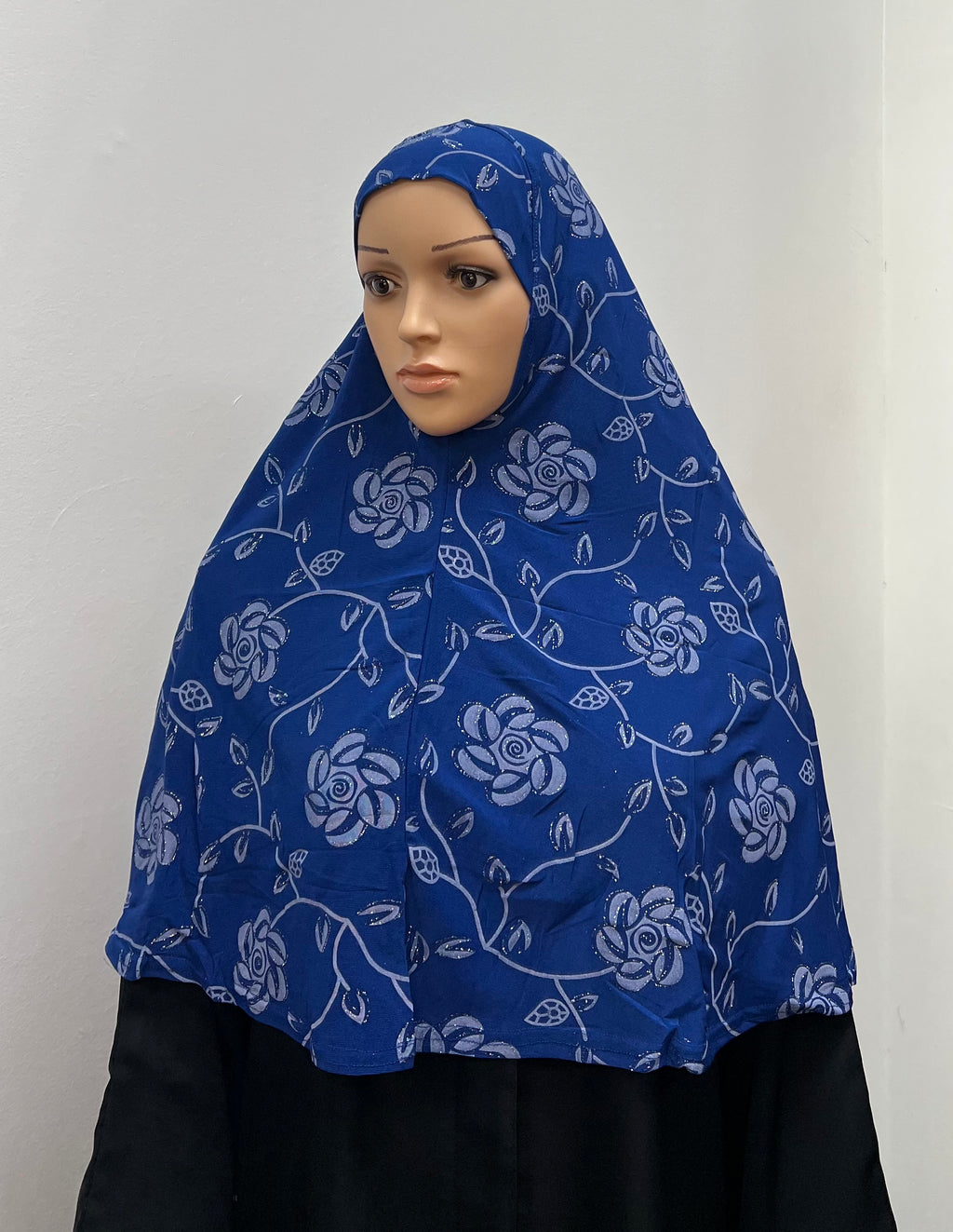 Girls Fancy Hijab Glitter Flowers - Royal Blue
