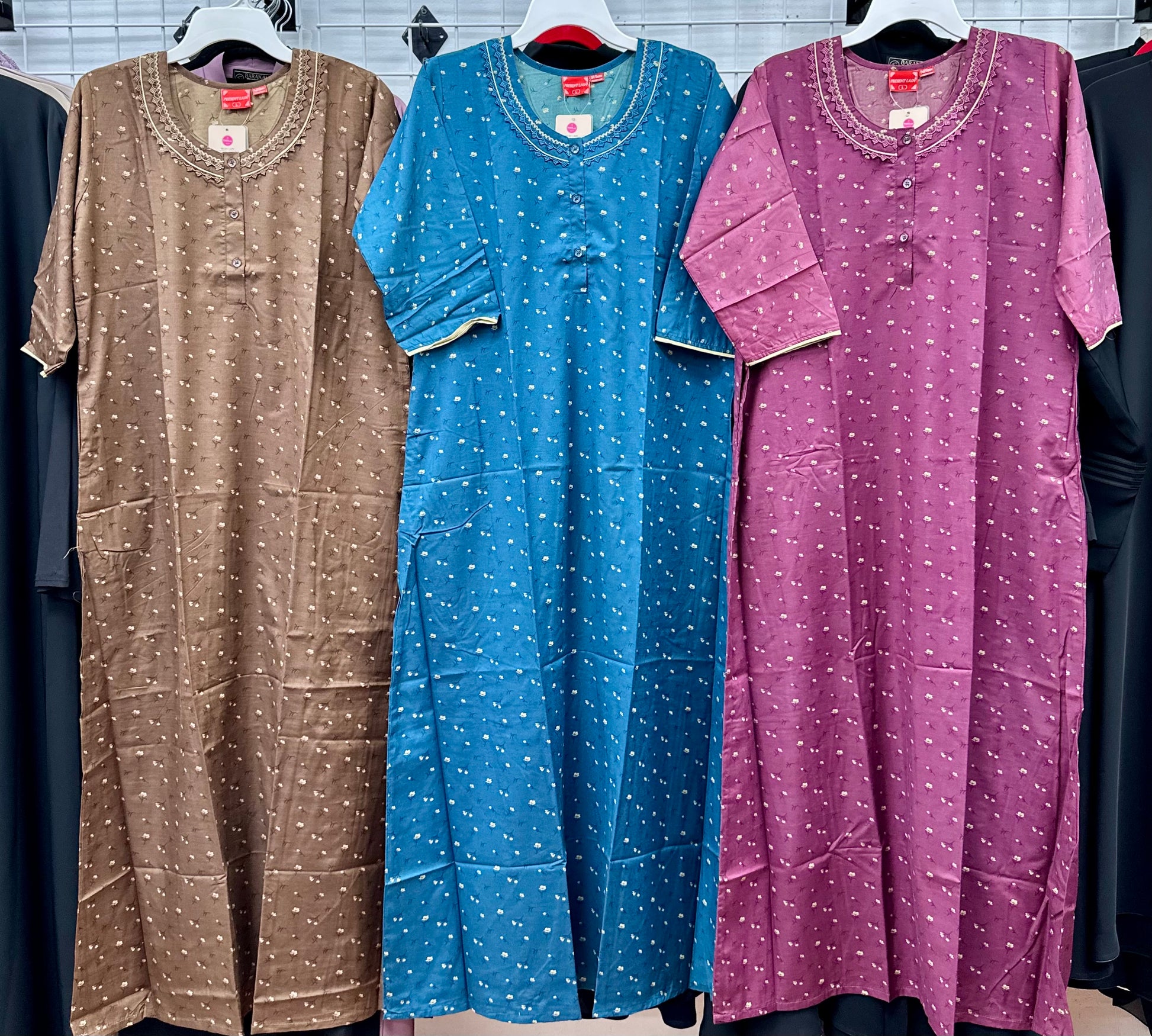 3/4 Sleeve Cotton Blend Maxi Nightgown