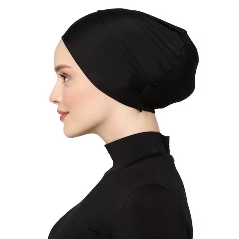 Black Jersey Bonnet Hijab Undercap – Closed-Back Cooling Cap for Muslim Women | All-Day Hold
