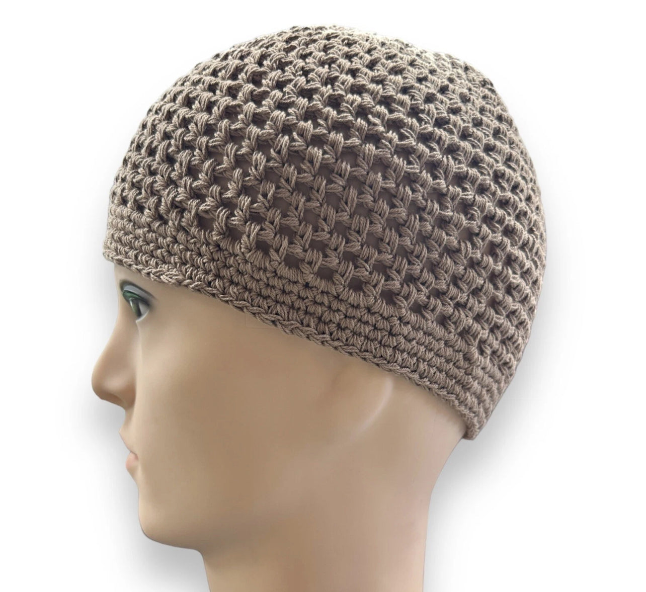 100% Cotton Crochet Stretchy Knitted Kufi  - Brown